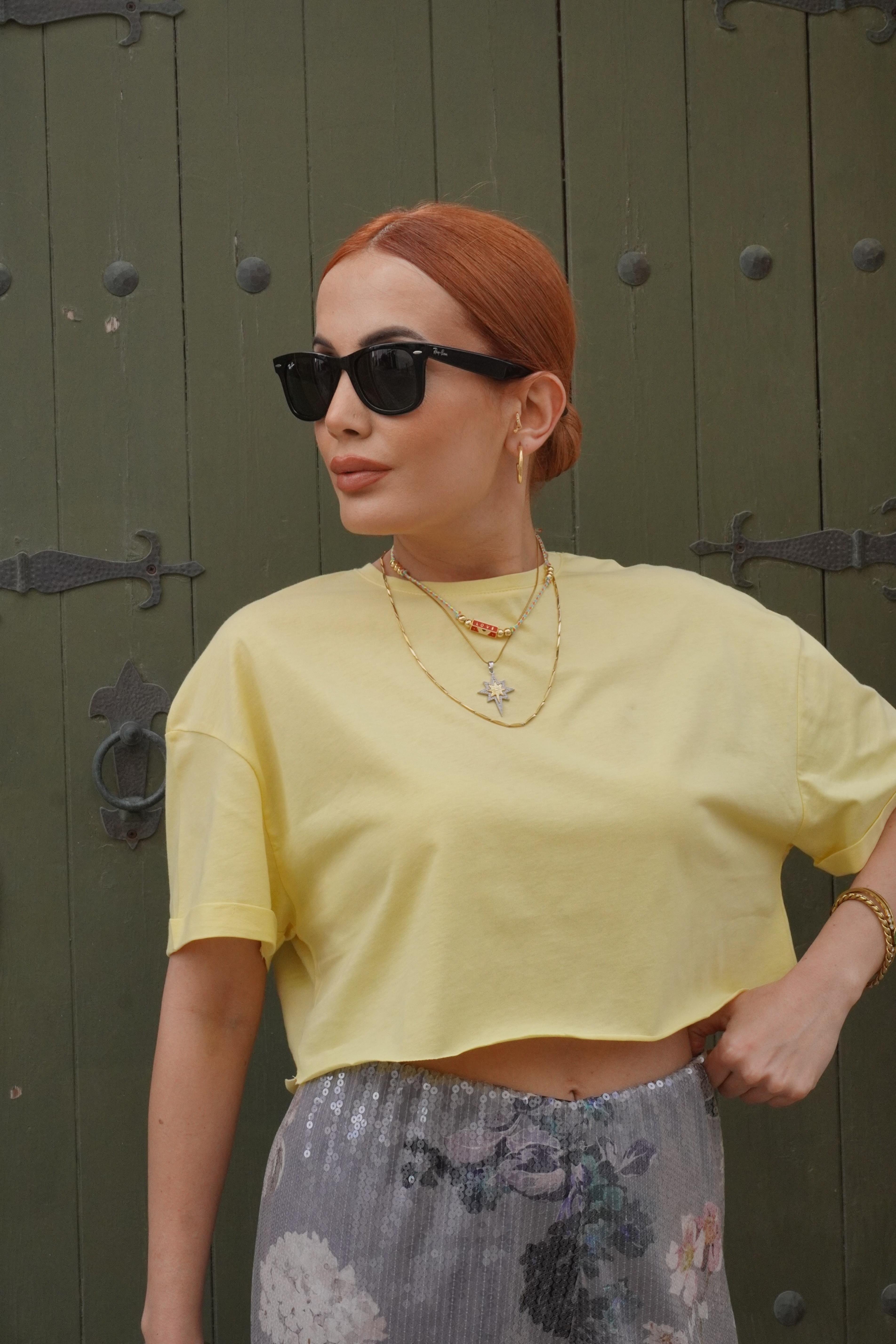 Crop Basic Sarı T-shirt