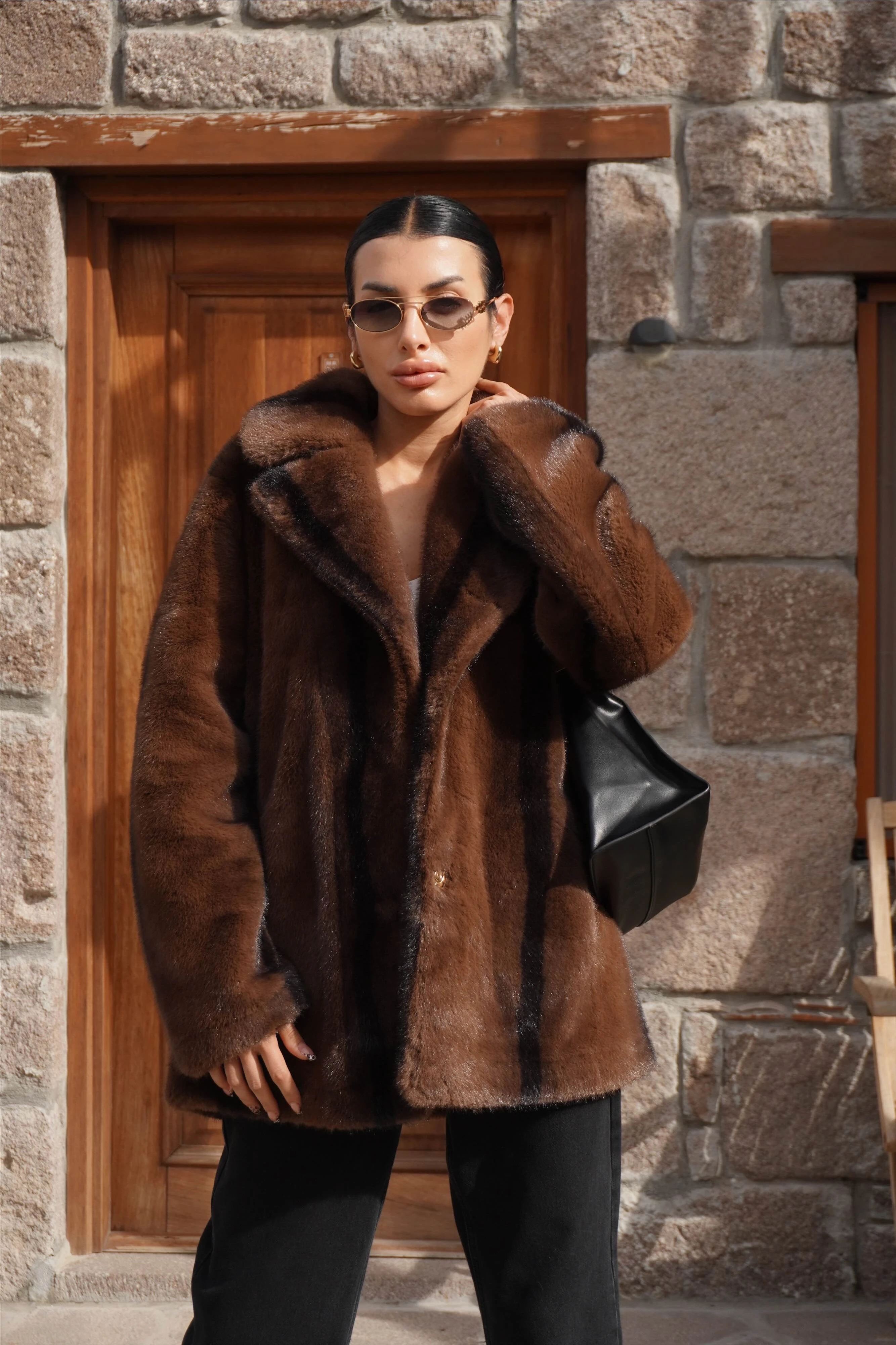 İthal Premium Vintage Efektli Kürk Kaban 