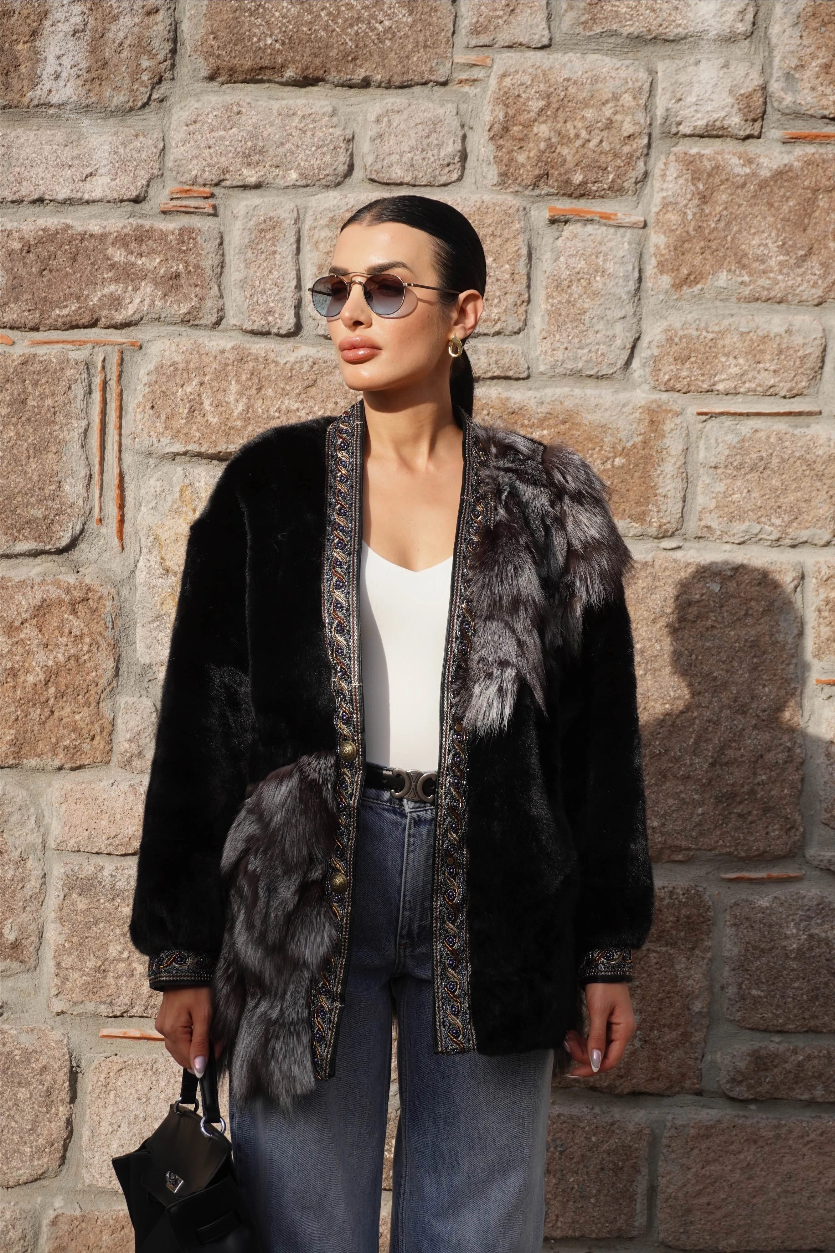 İthal Tasarım Taş Dikişli Parça Geçişli Premium Kürk