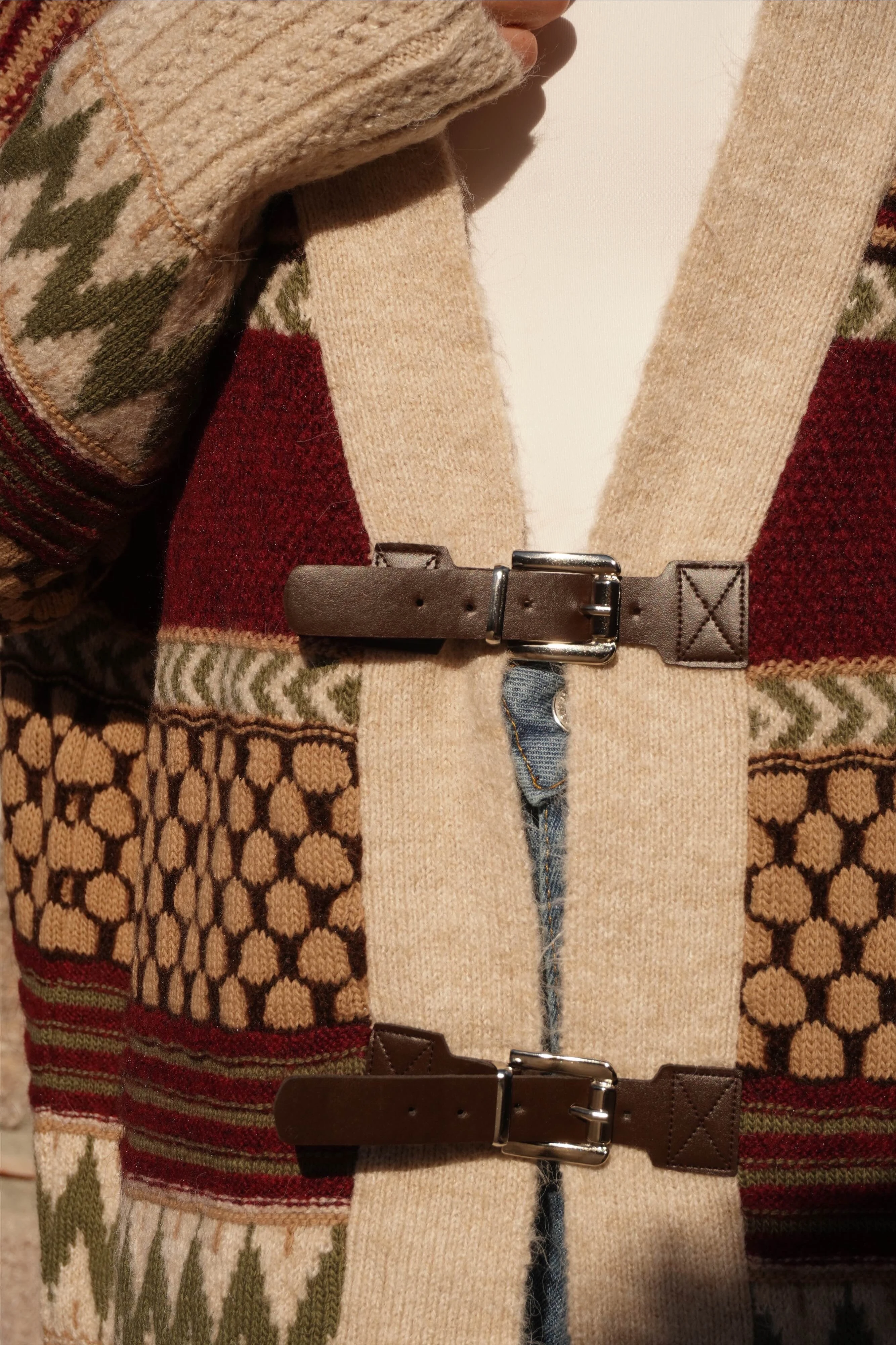 Kemer Detaylı Oversiz Taş-Bordo Hırka