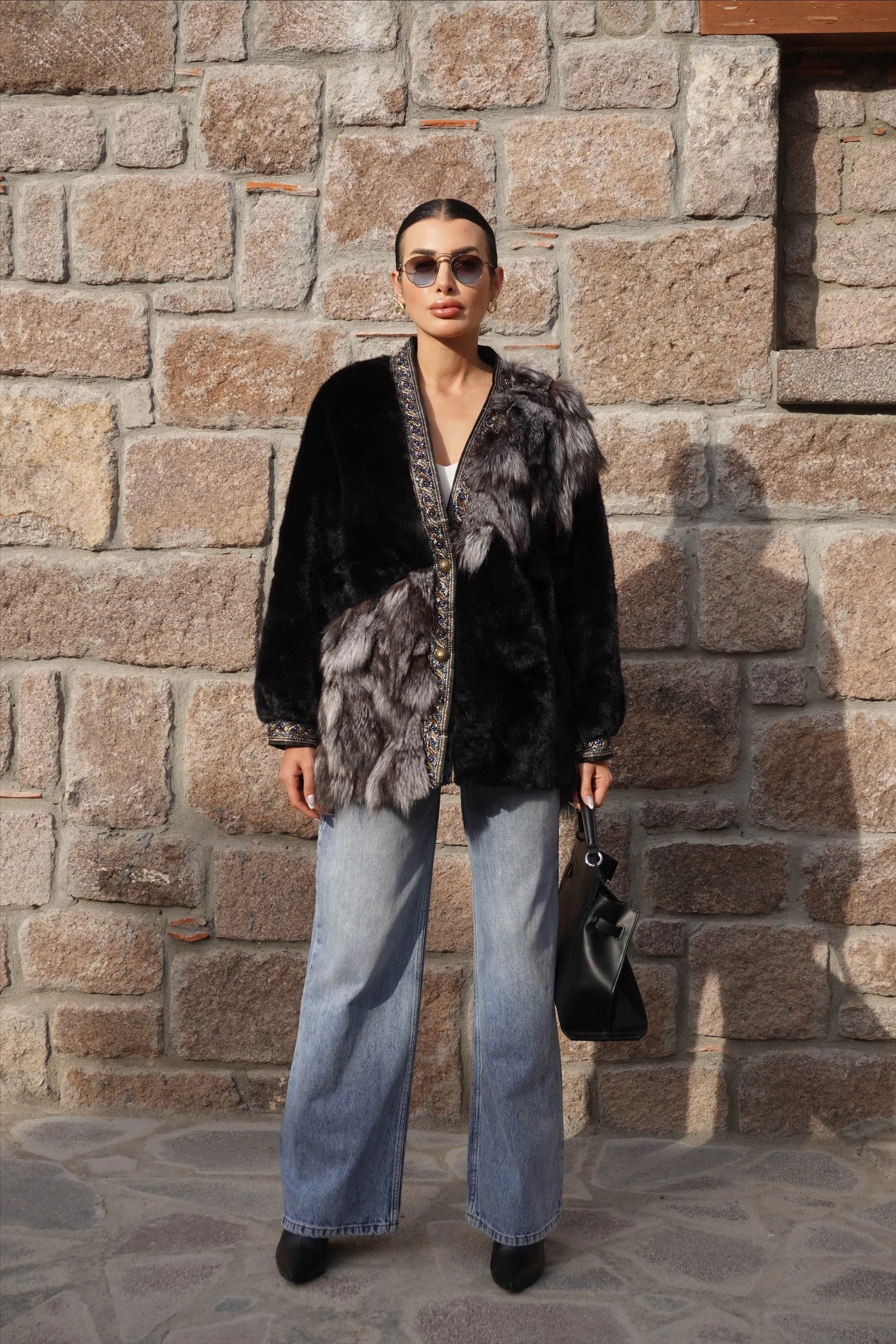 İthal Tasarım Taş Dikişli Parça Geçişli Premium Kürk