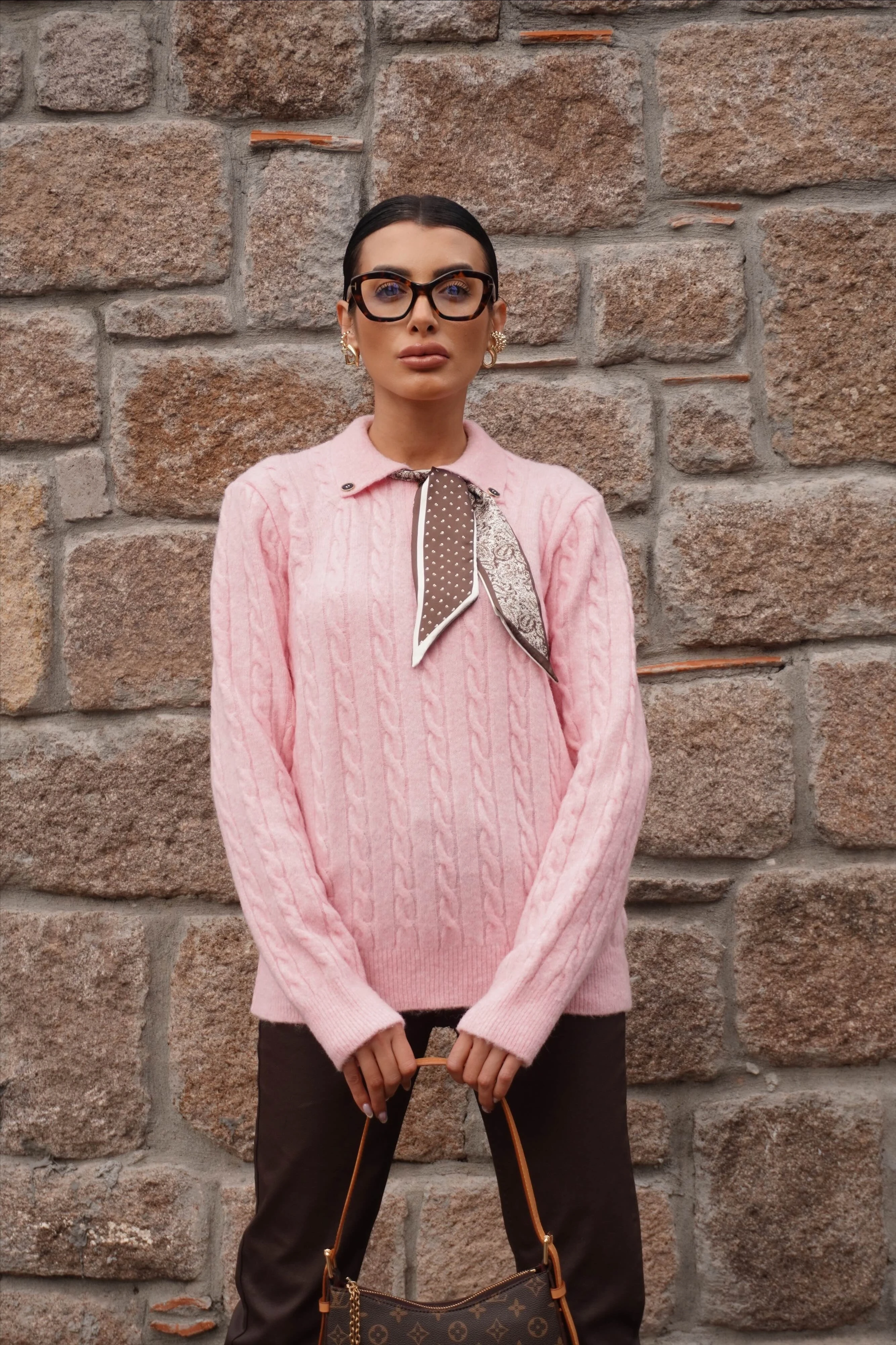 Fularlı Triko Kazak 