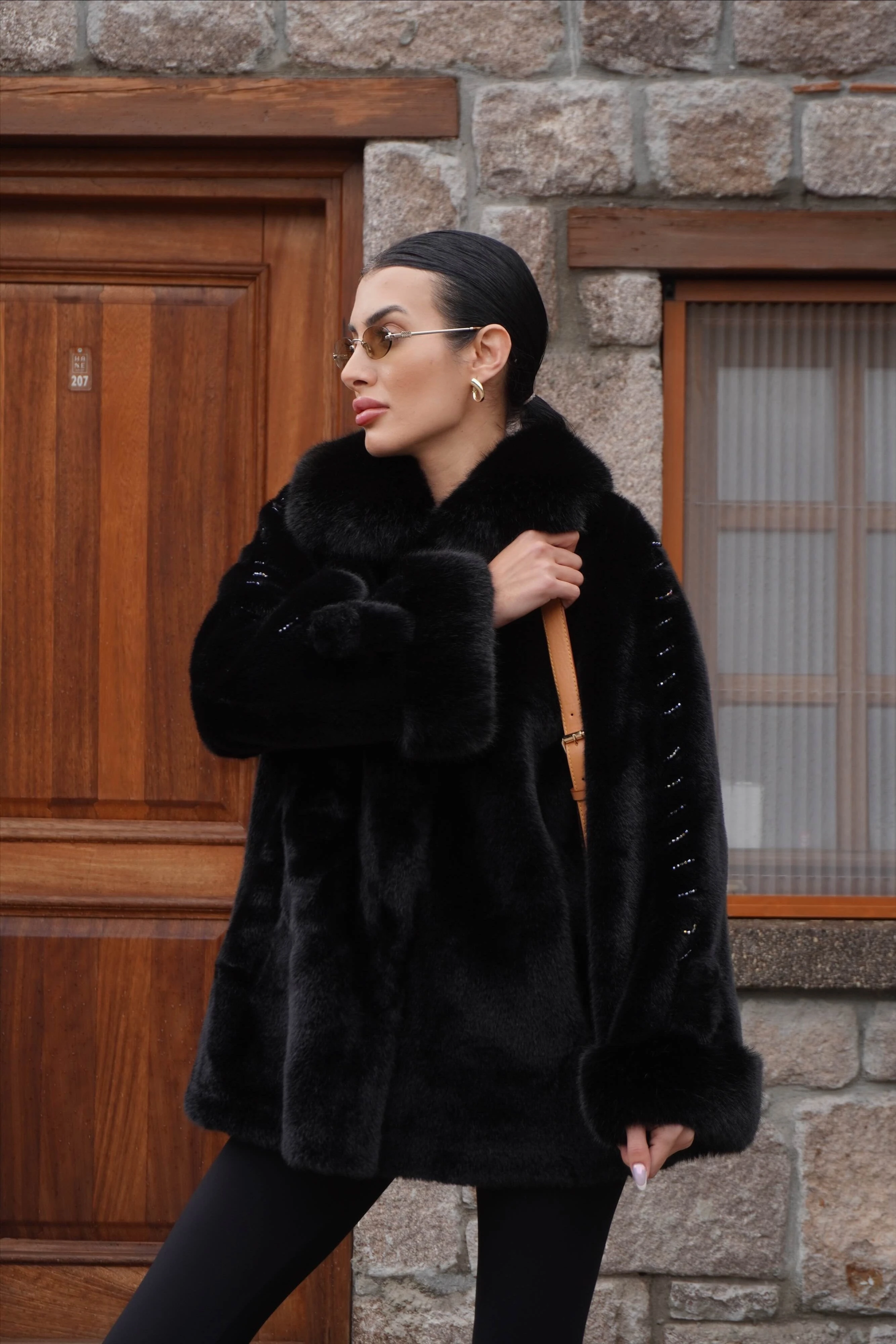 İthal Tasarım Siyah Ceket Kürk 