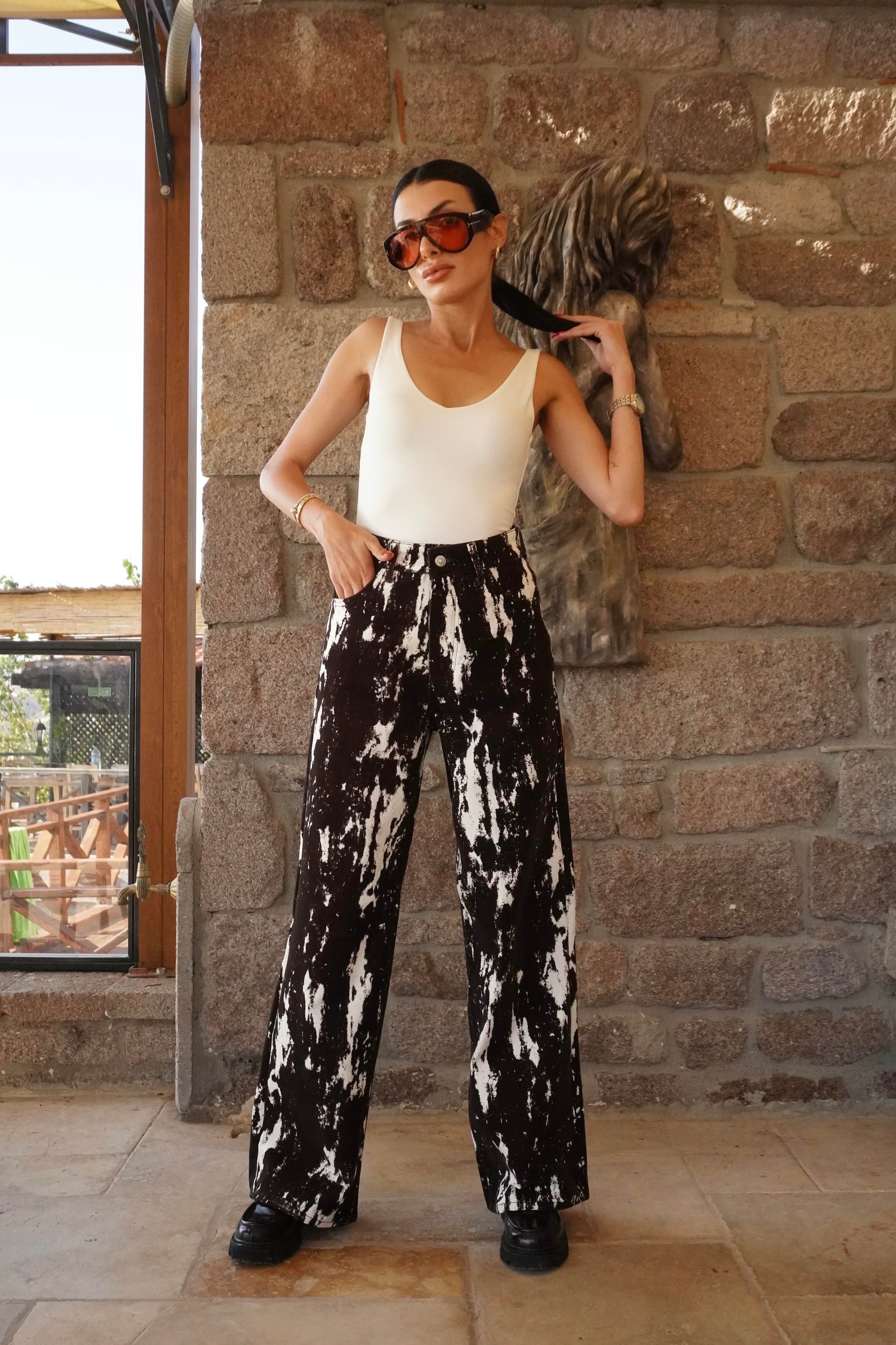 Kadife Batik Desen Ceket Pantolon Takım