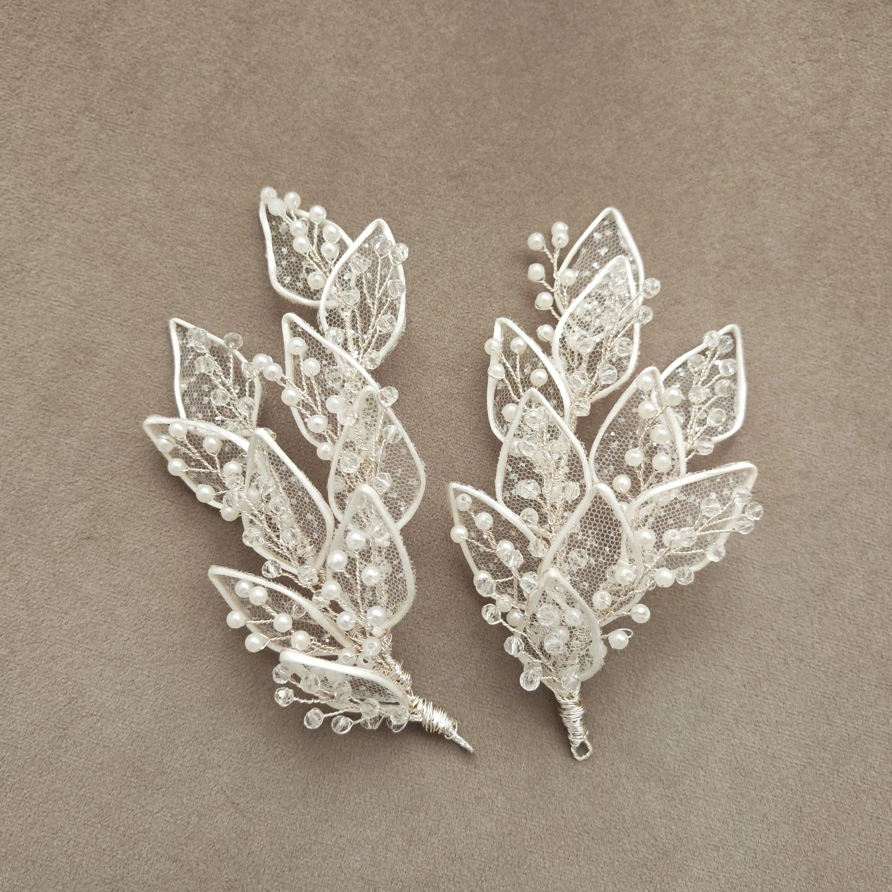 LENA 2'Lİ | Tüllü İncili Çiçek Gelin Tokası