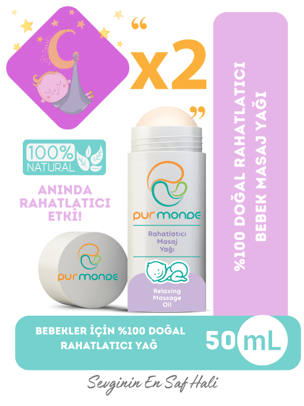 2'Li Set Pur Monde Bebekler İçin Rahatlatıcı Masaj Yağı Roll-on 50 ML