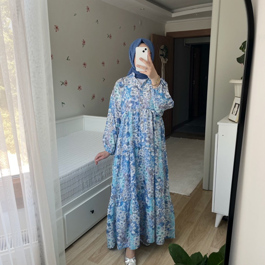 Mango Mavi Çiçekli Elbise