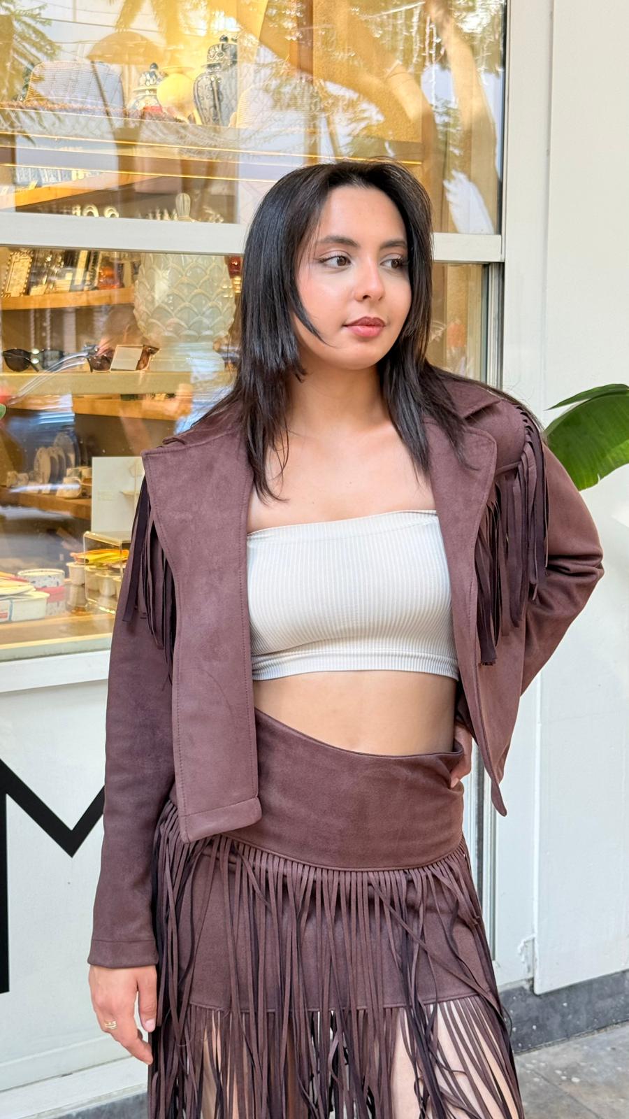 Acı Kahve Saçaklı Ceket