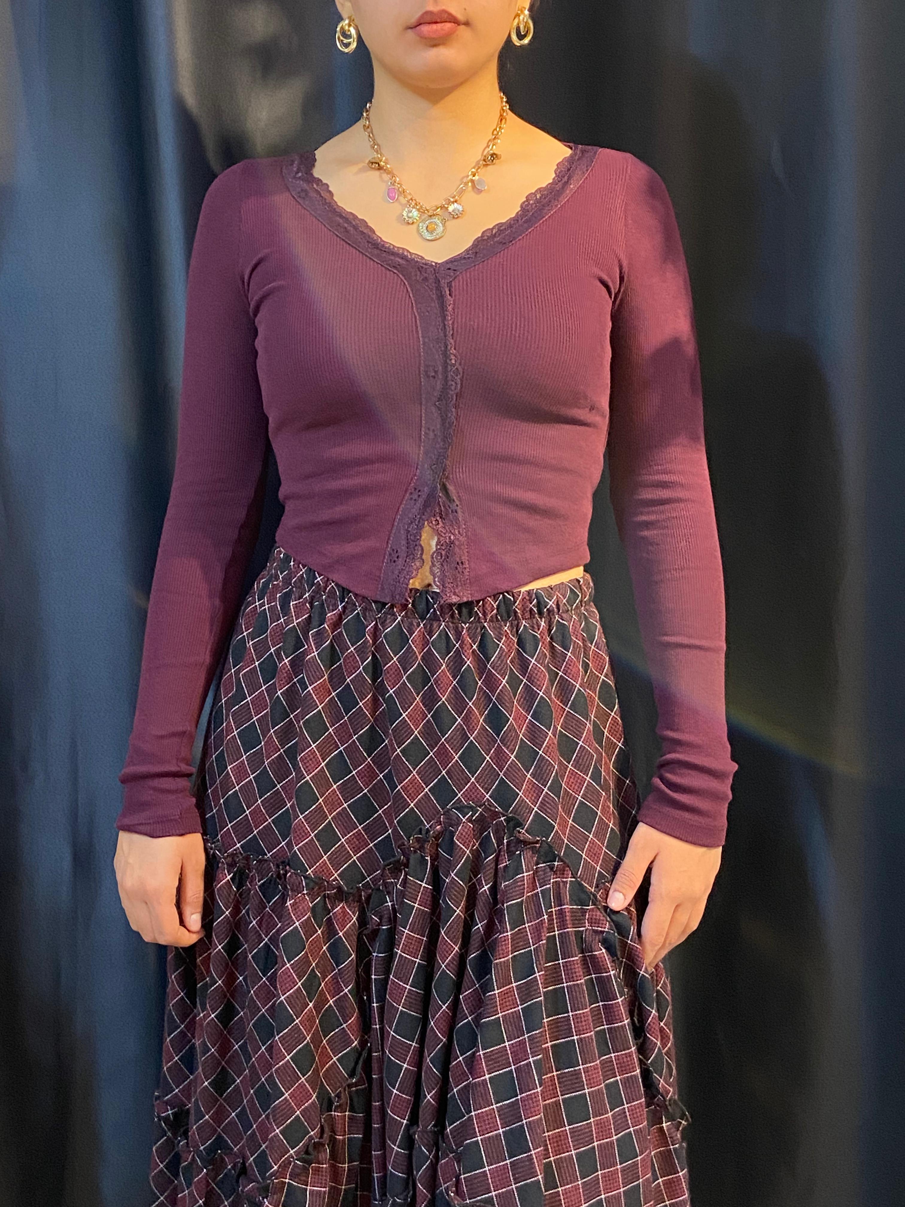 Mürdüm Yakası Dantel Bluz