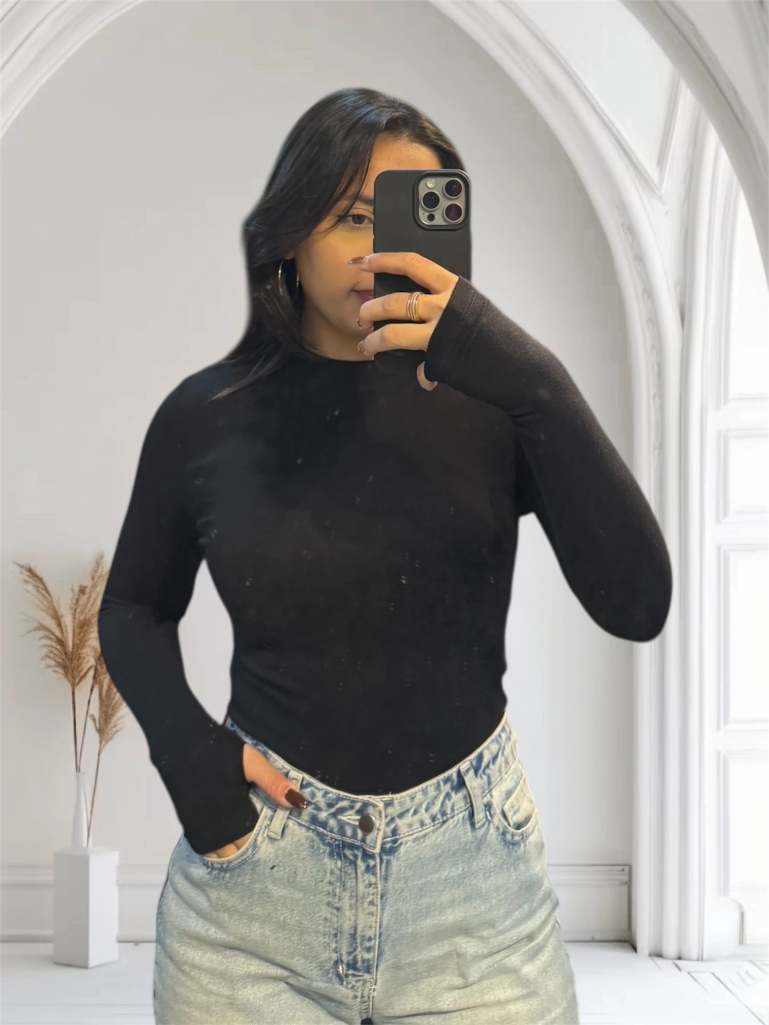 Siyah parmak detaylı Bluz 