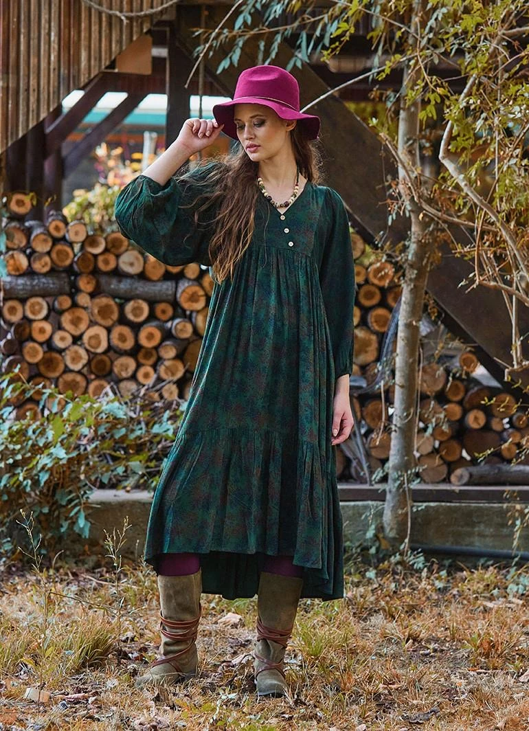 Yeşil Çiçek Desenli Losbanditos Elbise