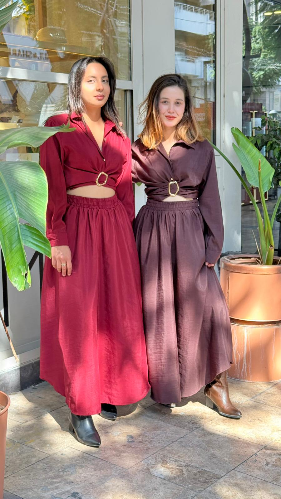 Kahverengi Gold Toka Detaylı Takım 