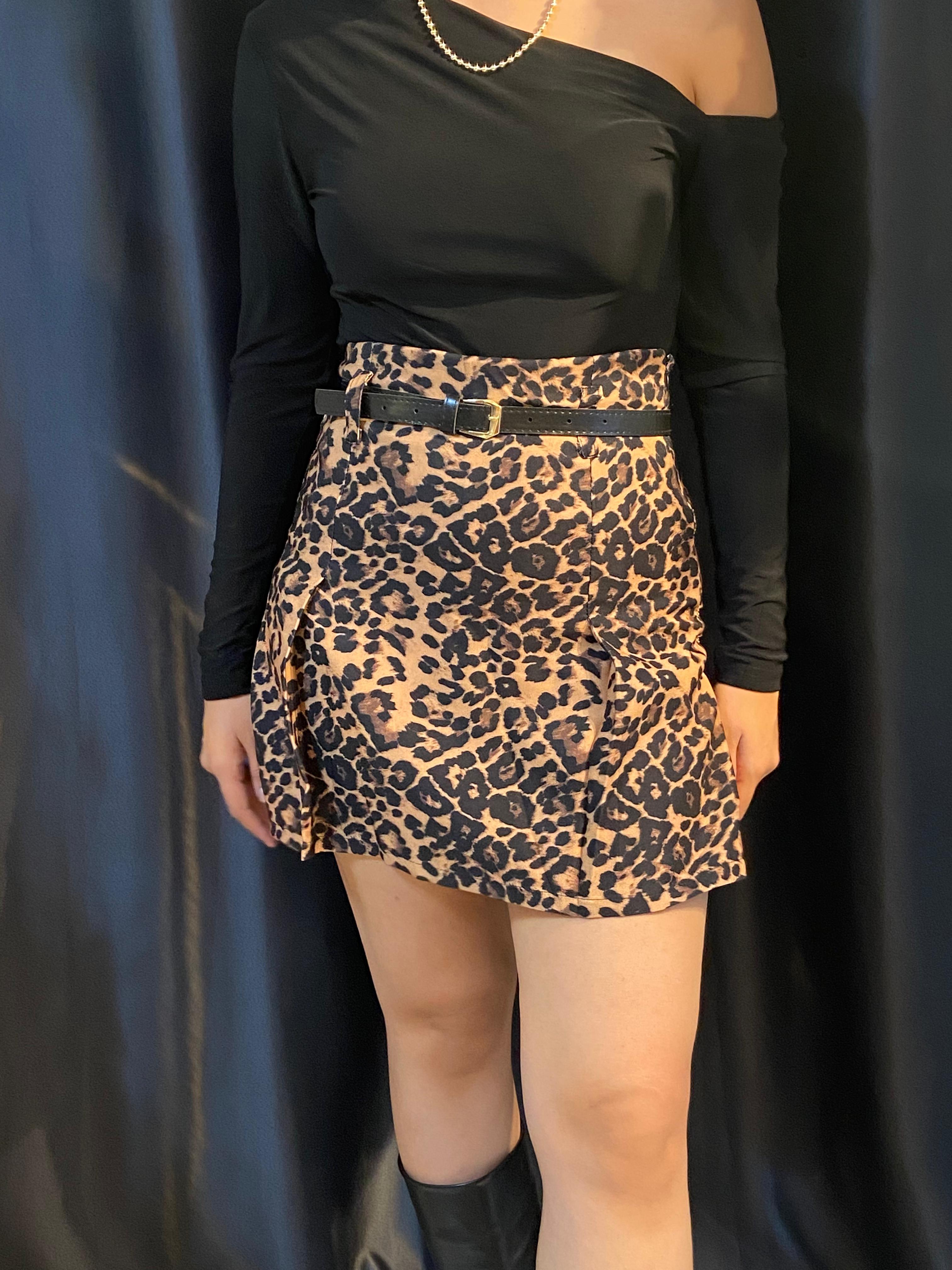 Leopar Desenli Şort Etek