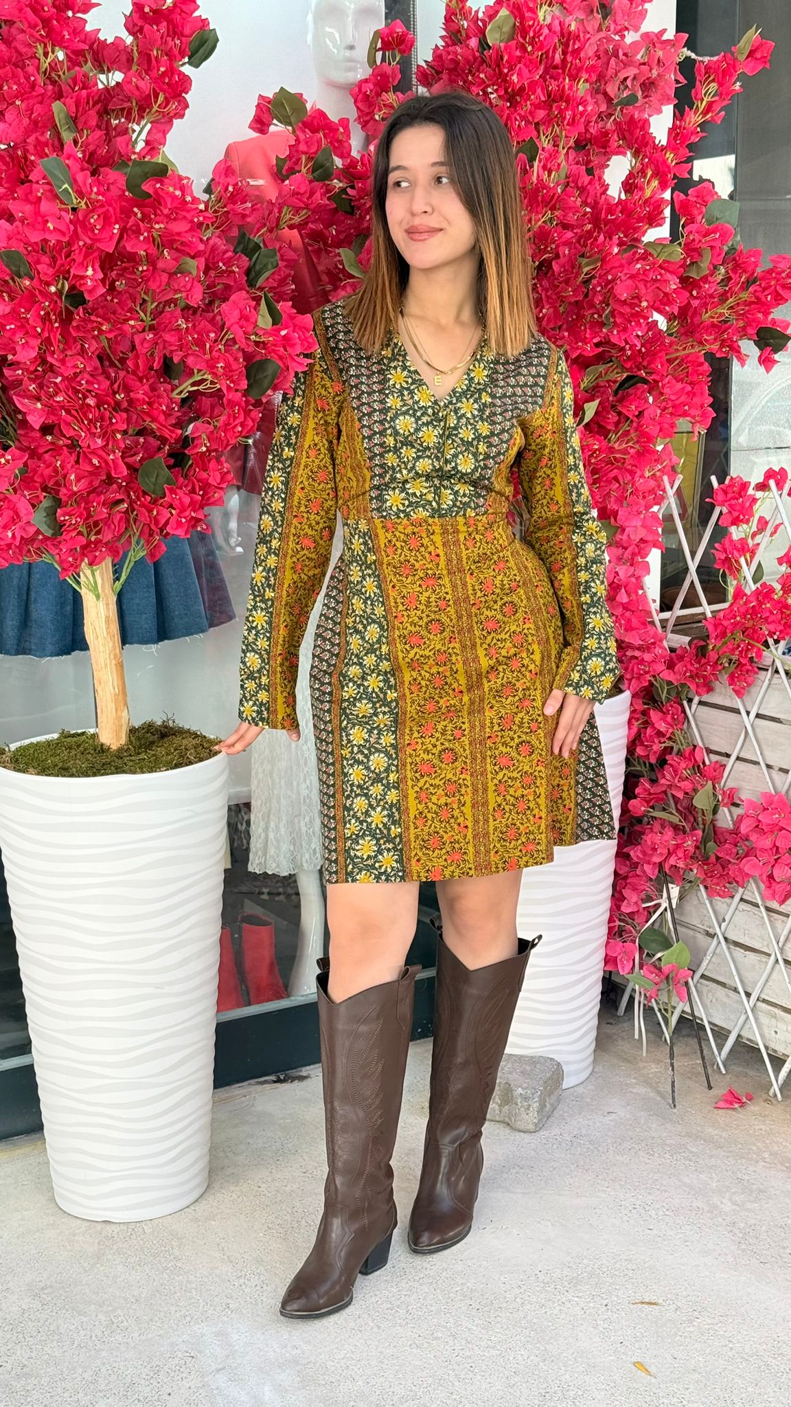 Mini Otantik Desenli Elbise