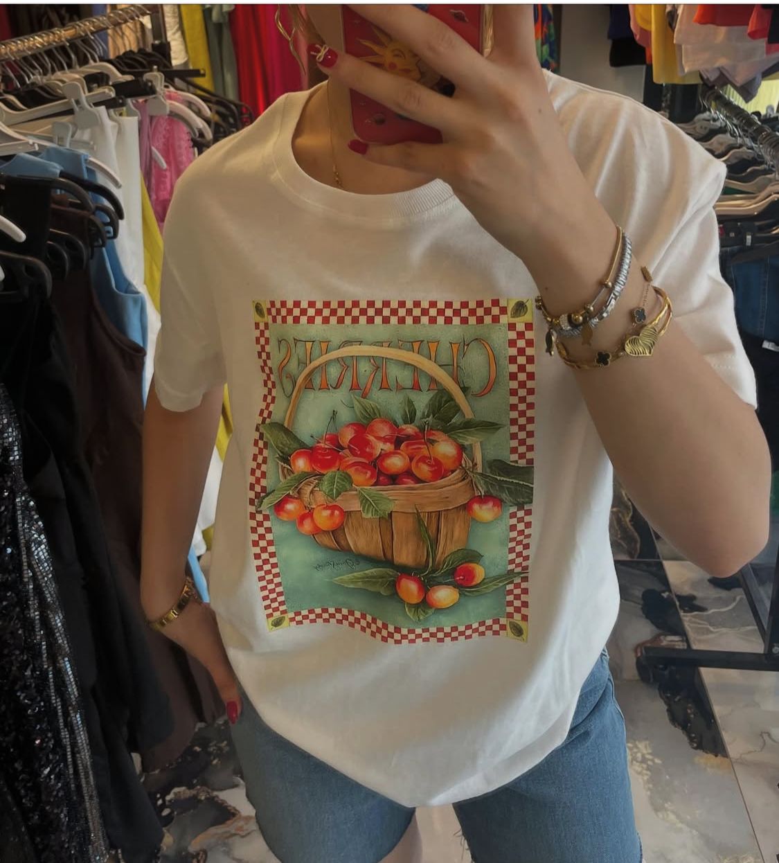 Cherry Baskılı Tişört 