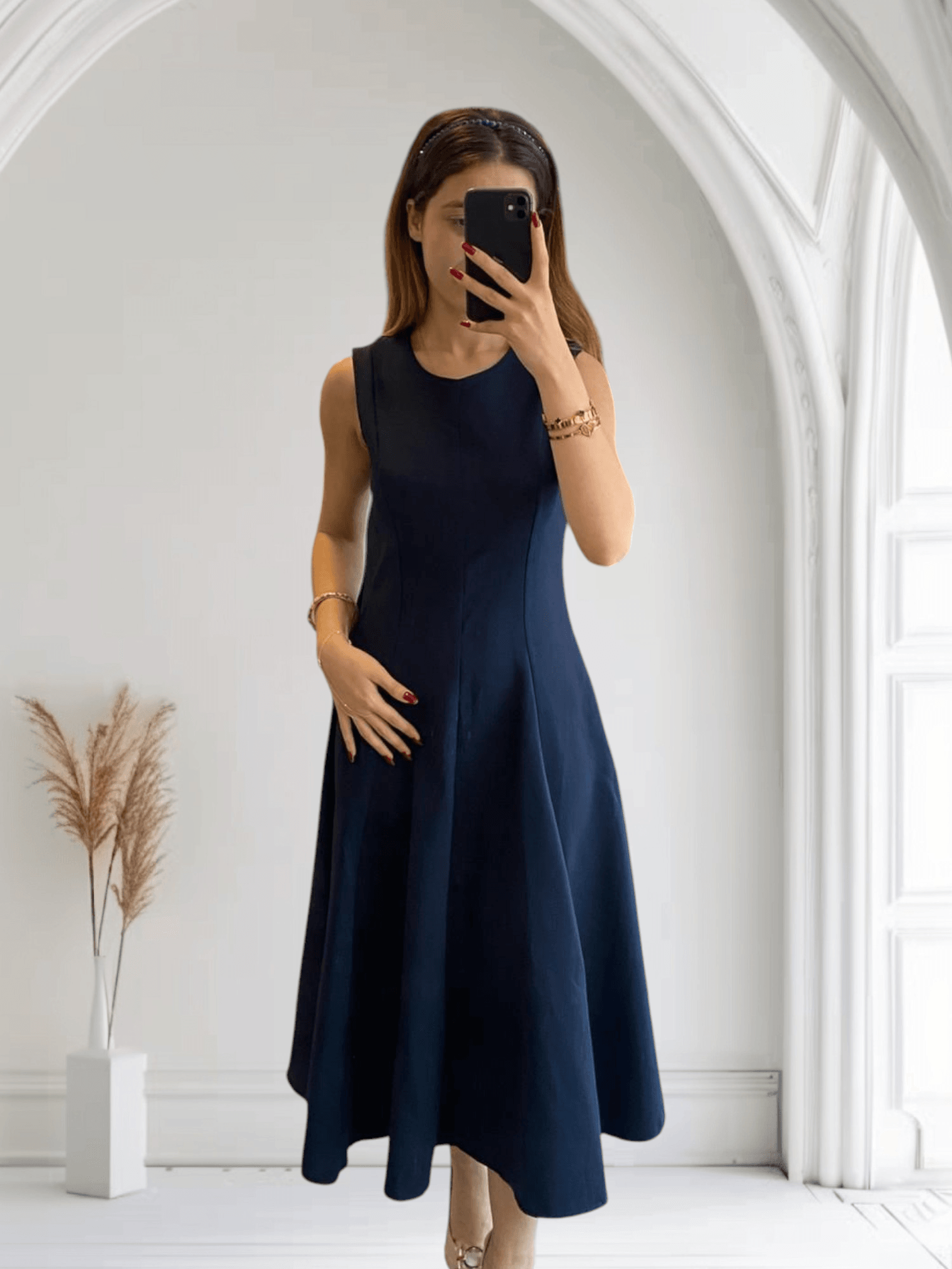 Lacivert Midi Elbise