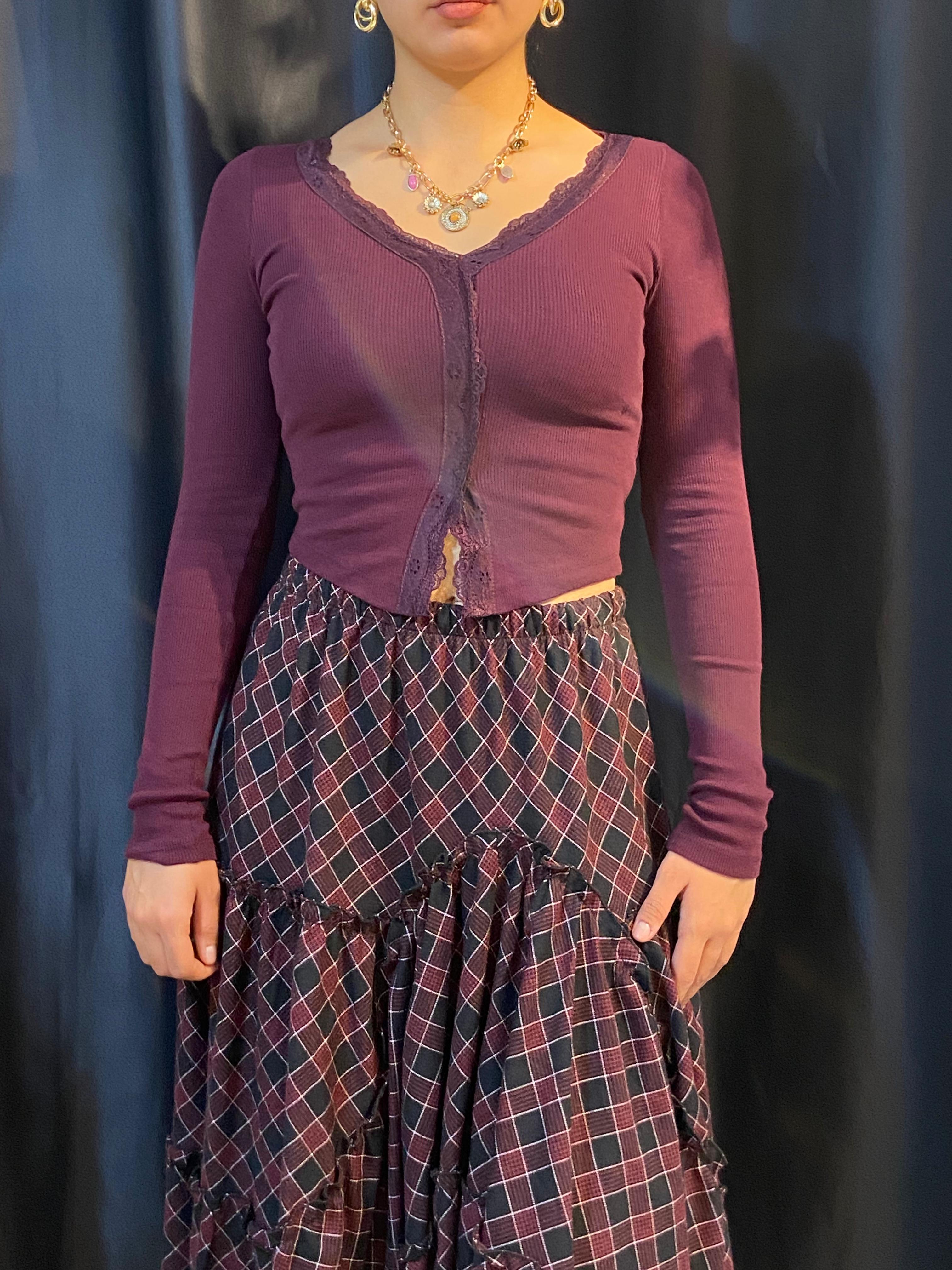 Mürdüm Yakası Dantel Bluz