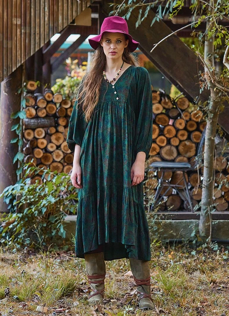 Yeşil Çiçek Desenli Losbanditos Elbise