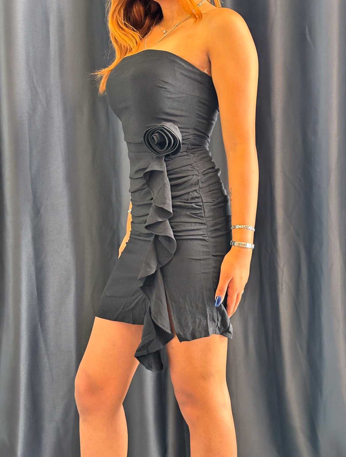 Siyah Straplez Mini Elbise