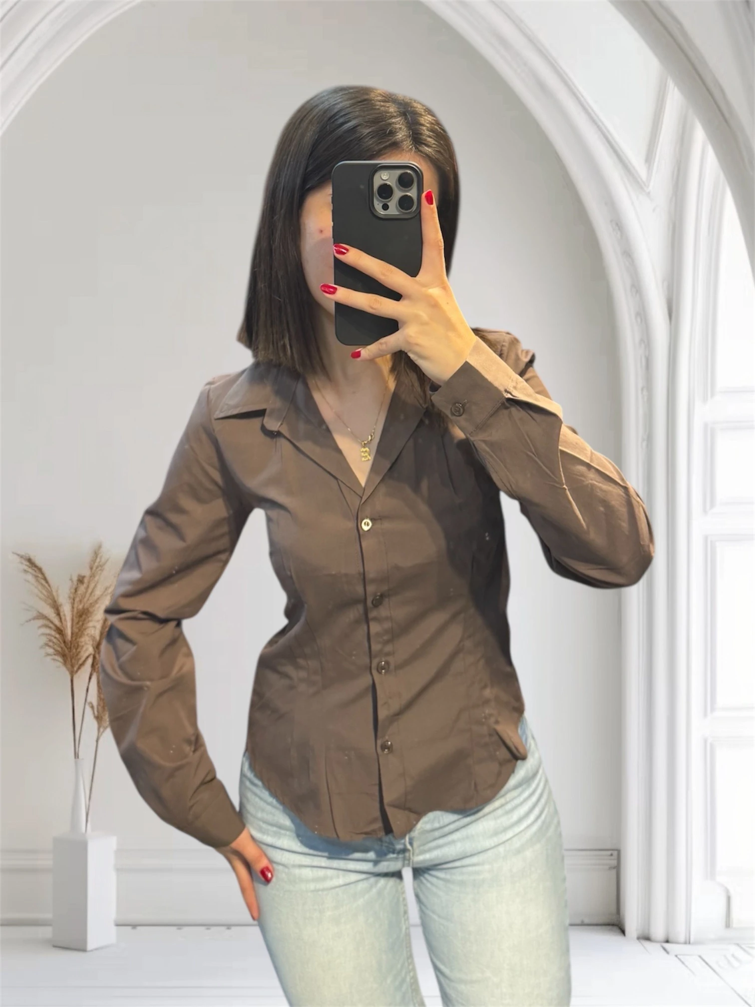 Kahverengi Bele Oturan Bershka Model Gömlek