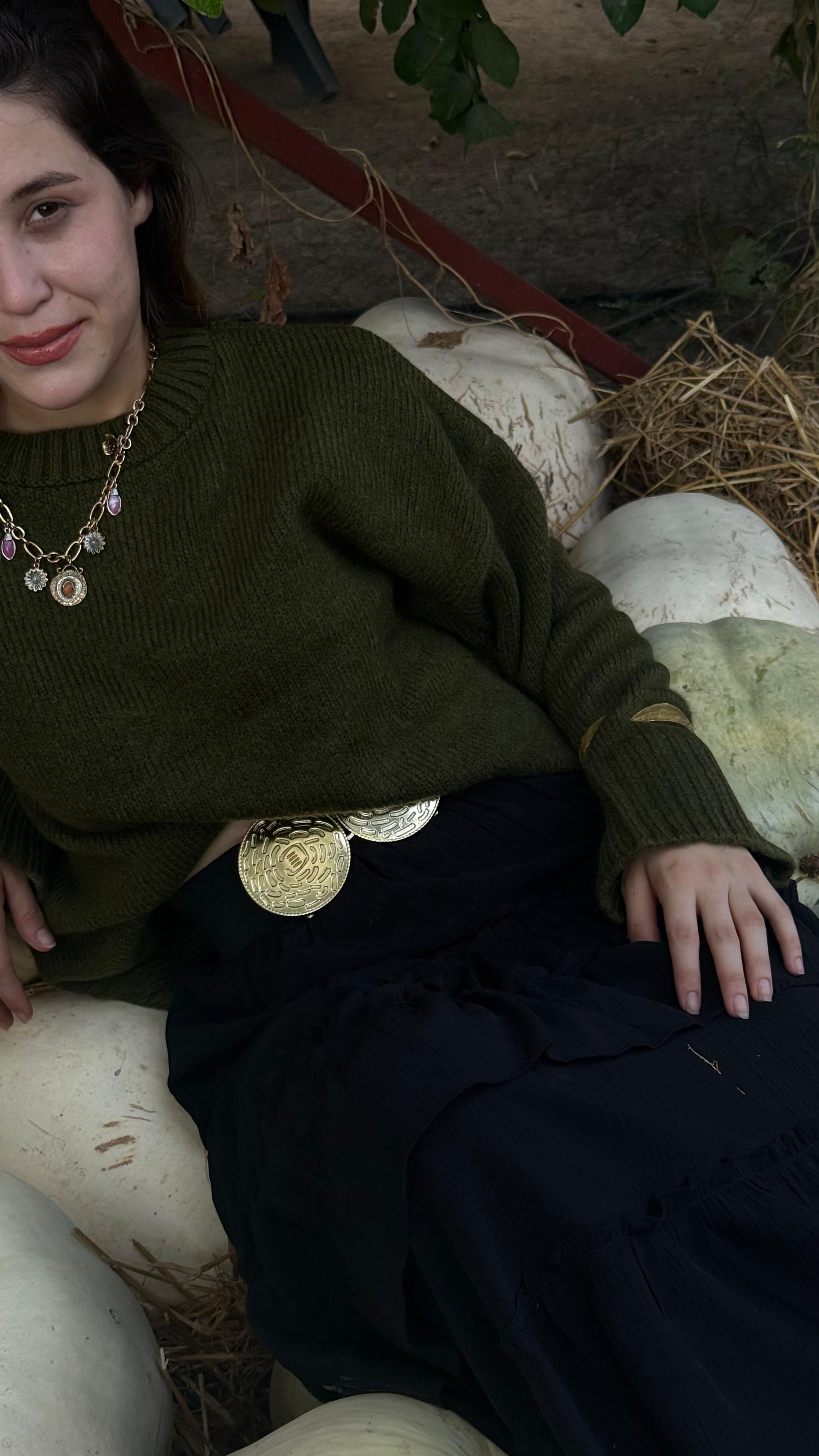 Haki Yeşili Oversize Kazak