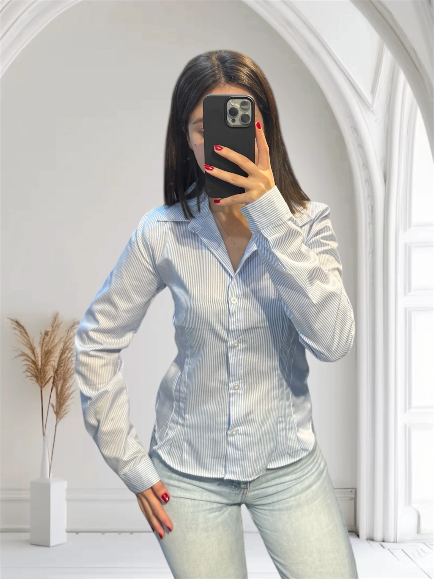 Çizgili Bele Oturan Bershka Model Gömlek