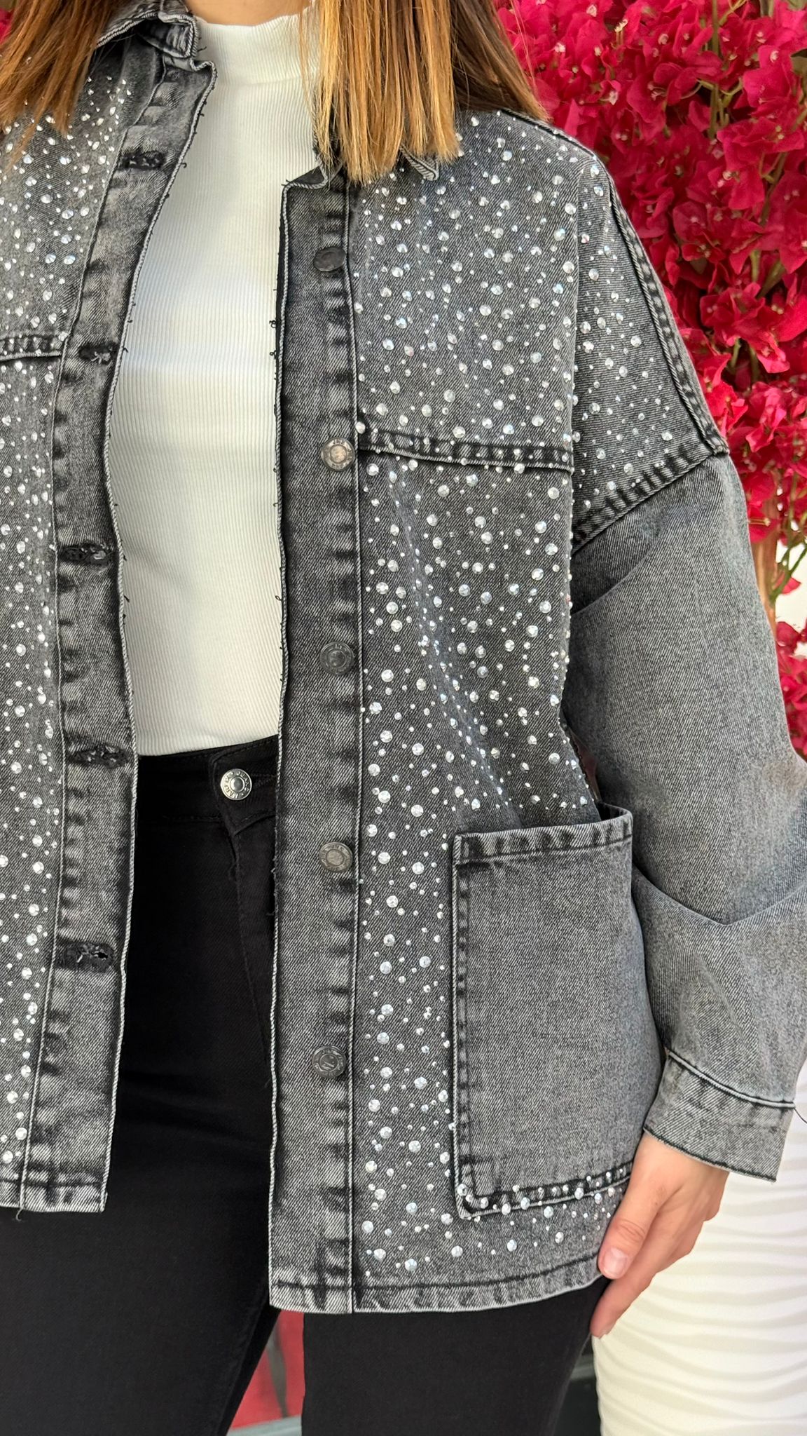 Taş Detaylı Kot Ceket