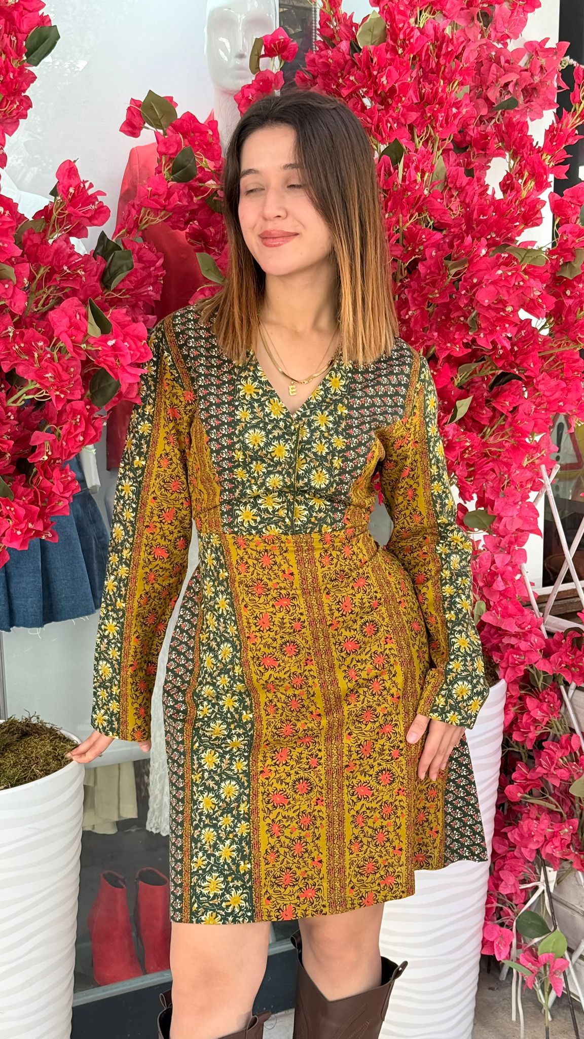 Mini Otantik Desenli Elbise