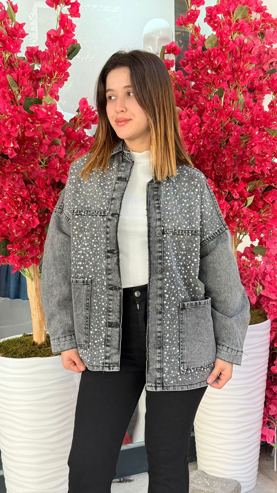 Taş Detaylı Kot Ceket