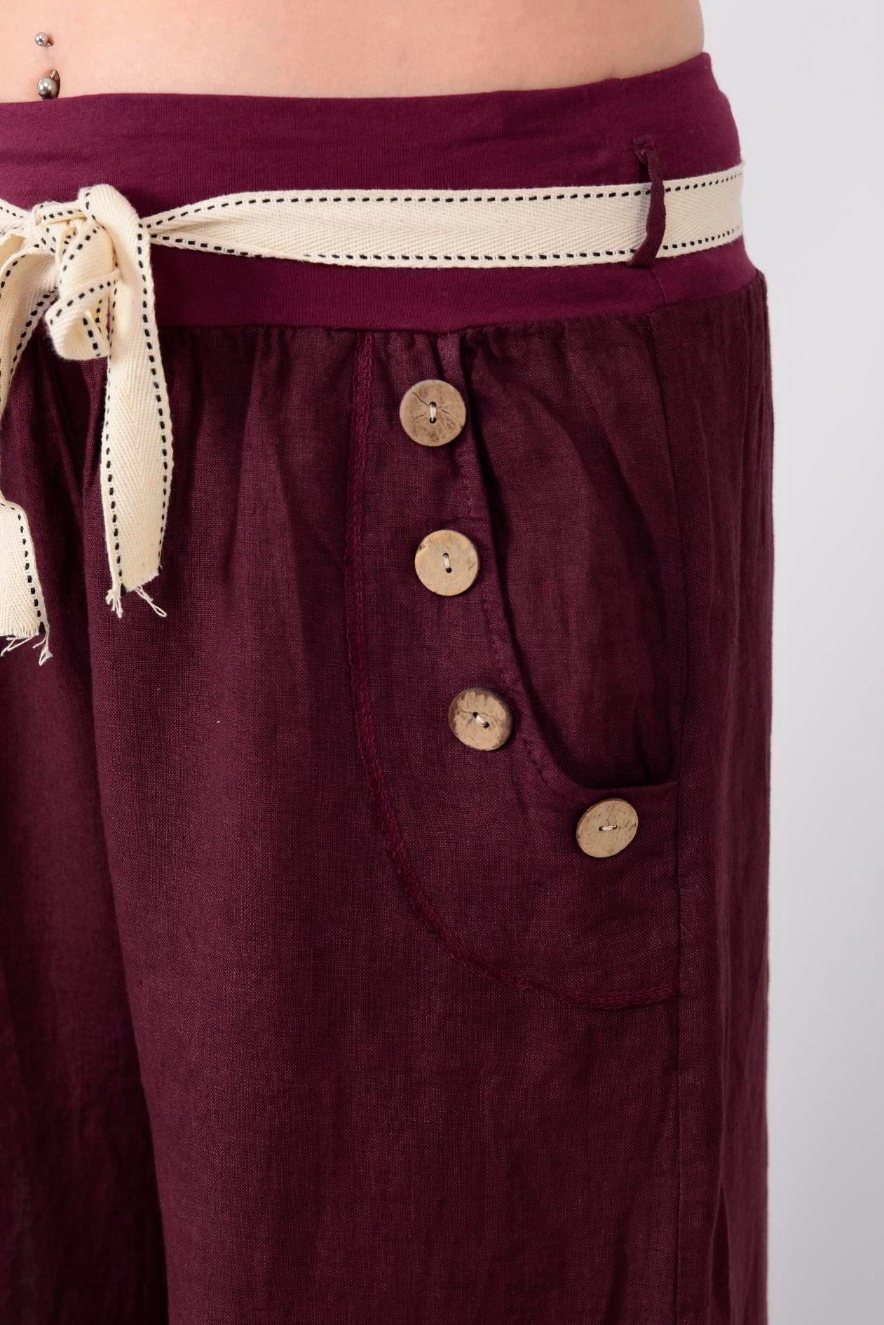 DÜĞME DETAYLI KEMERLİ KETEN PANTOLON  