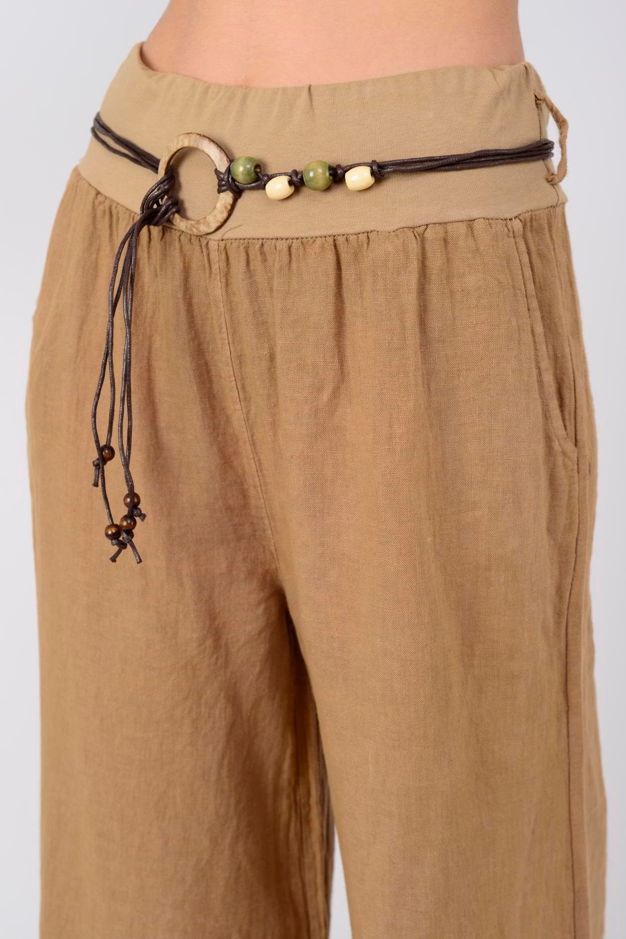GENİŞ PAÇA KEMERLİ KETEN PANTOLON