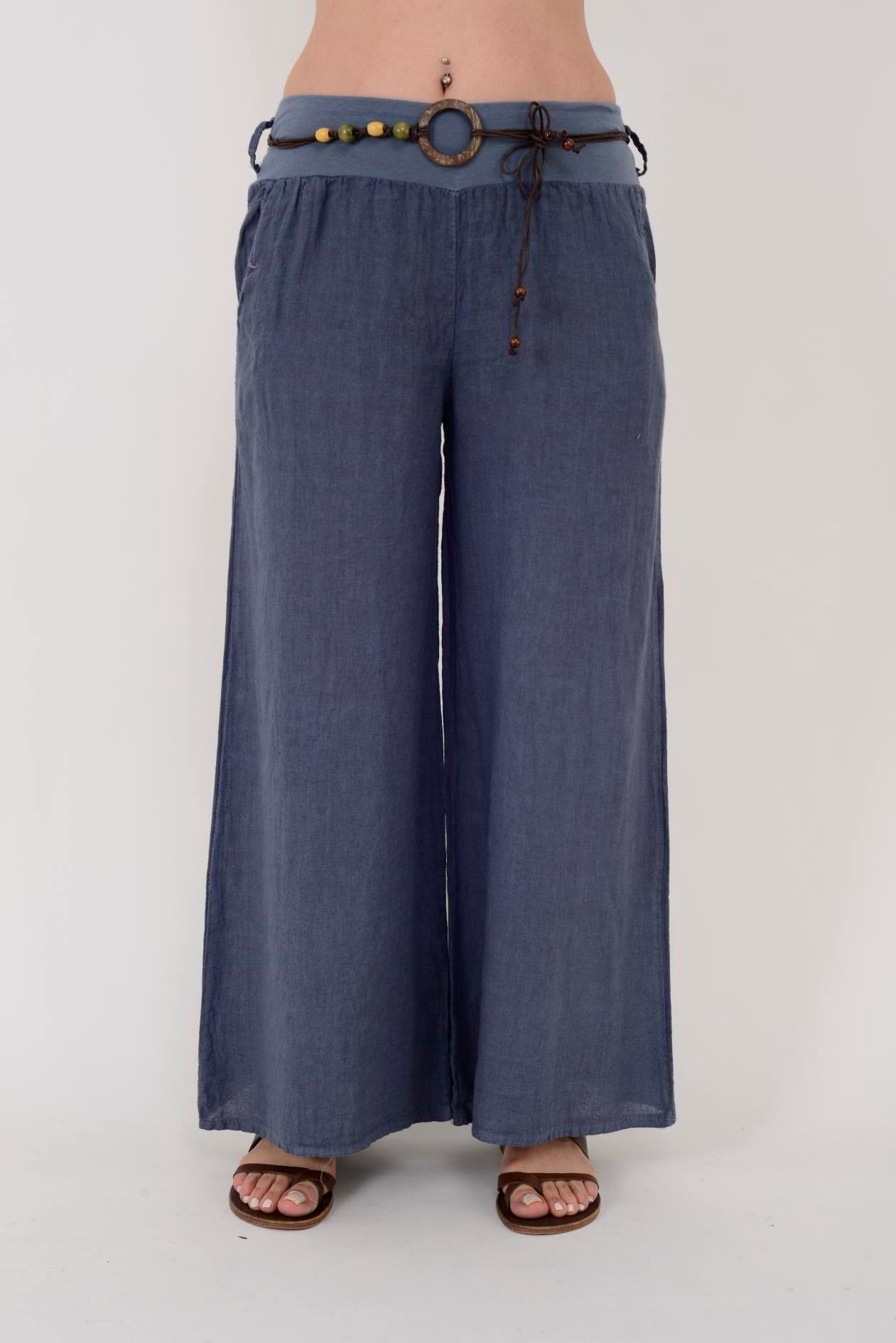 GENİŞ PAÇA KEMERLİ KETEN PANTOLON