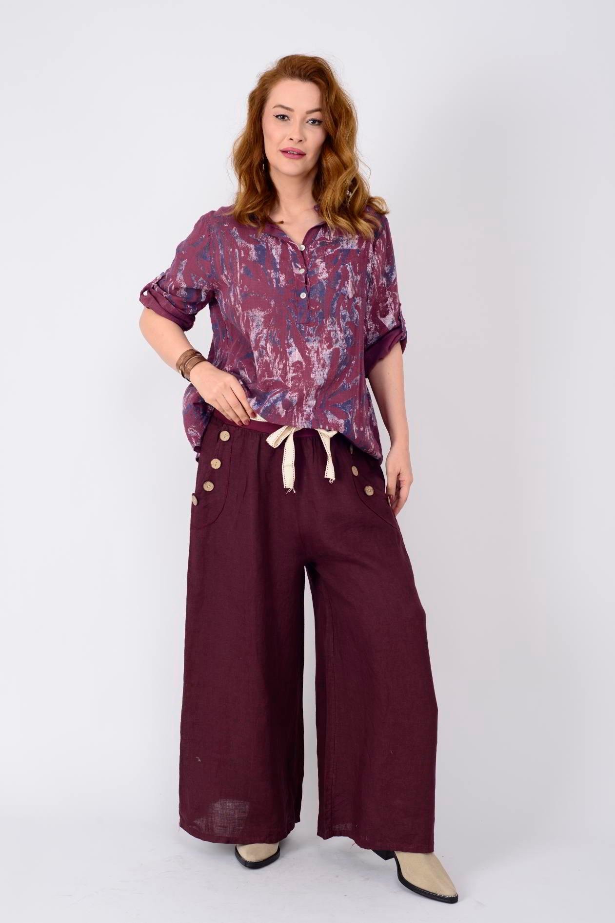 DÜĞME DETAYLI KEMERLİ KETEN PANTOLON   image