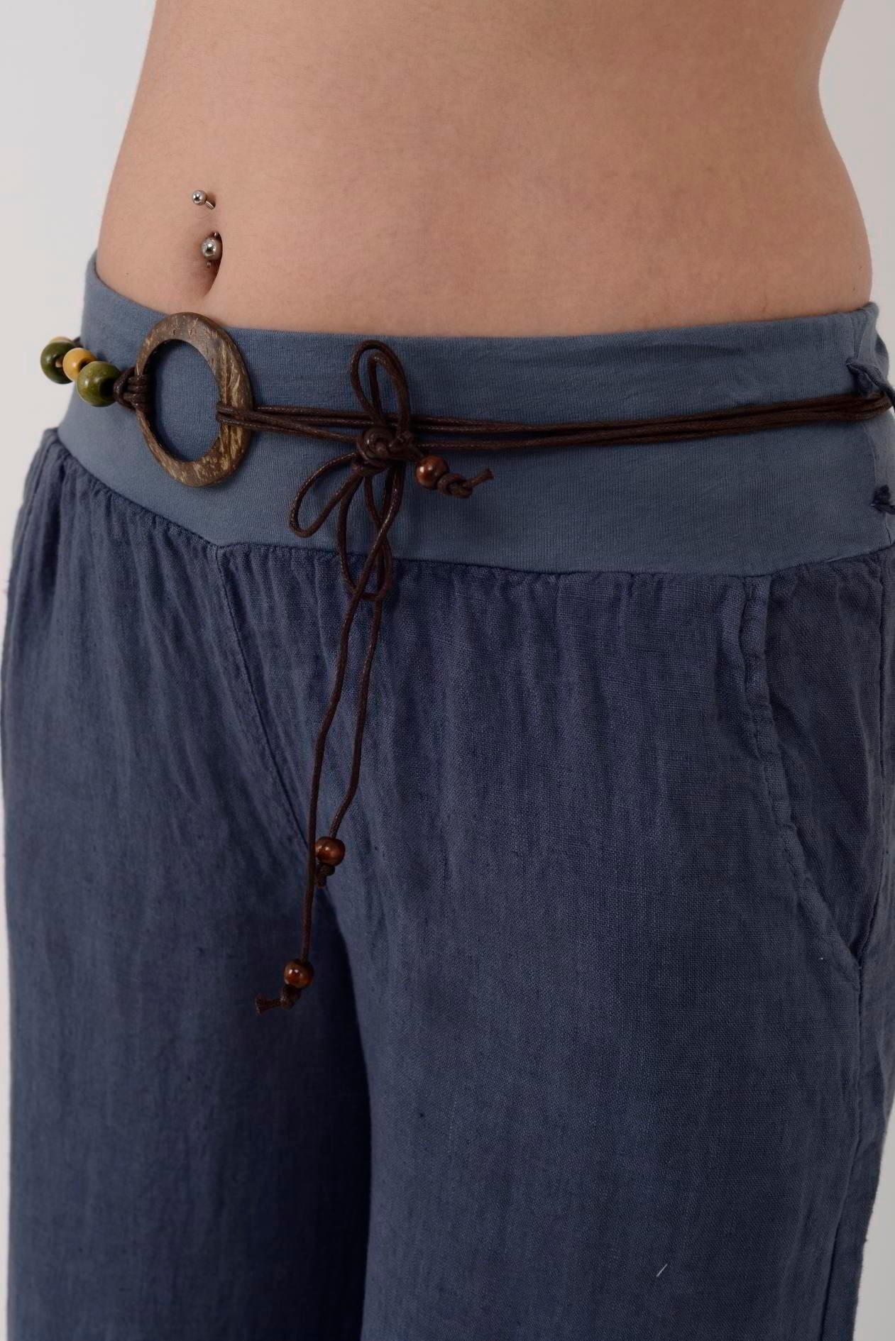 GENİŞ PAÇA KEMERLİ KETEN PANTOLON