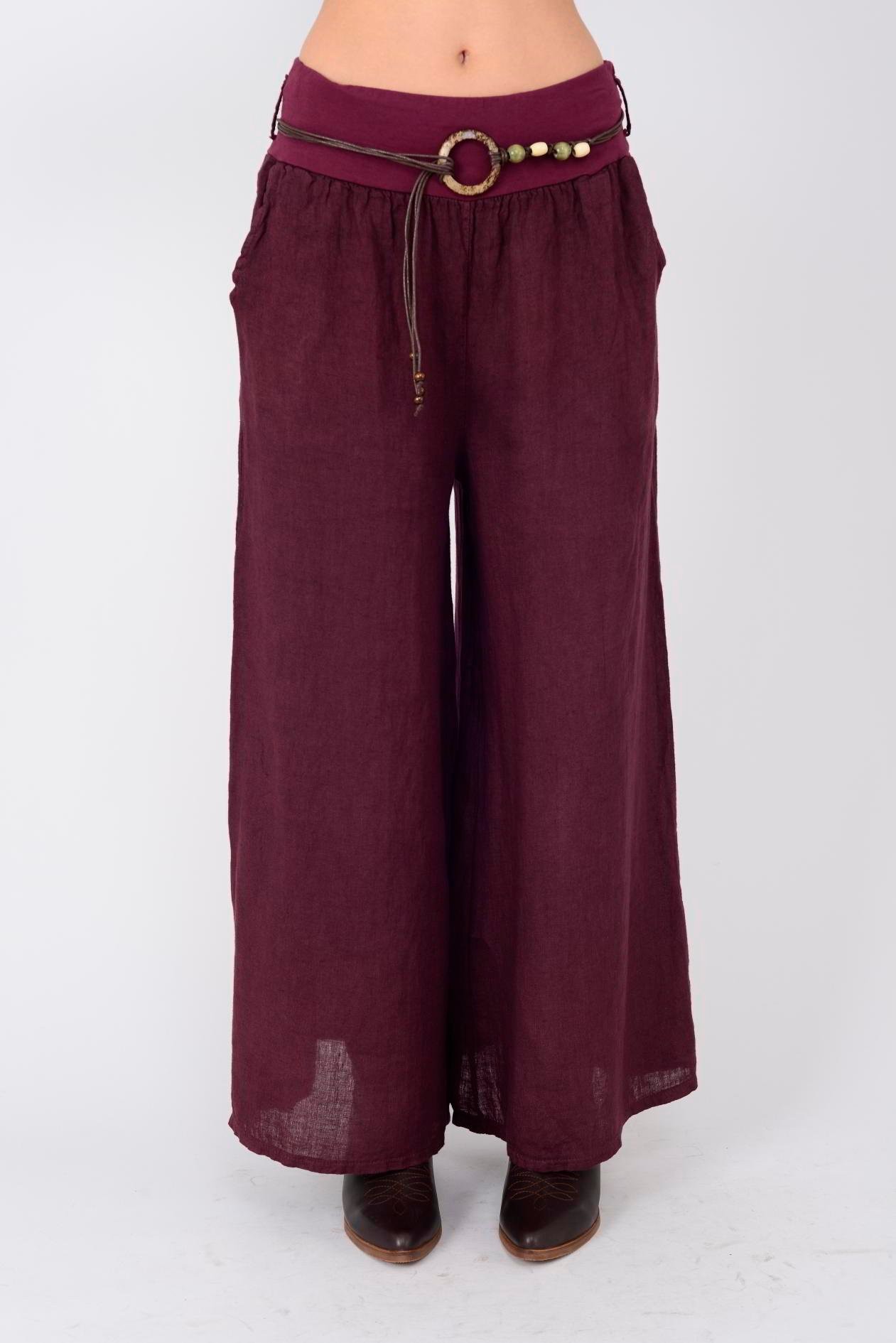 GENİŞ PAÇA KEMERLİ KETEN PANTOLON