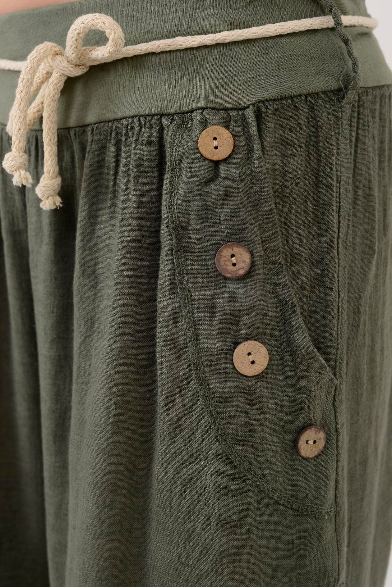  DÜĞME DETAYLI KEMERLİ KETEN PANTOLON