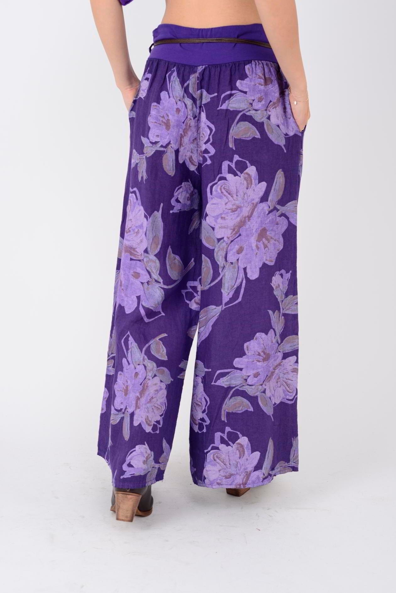 ÇİÇEK DESEN GENİŞ PAÇA KEMERLİ PANTOLON  