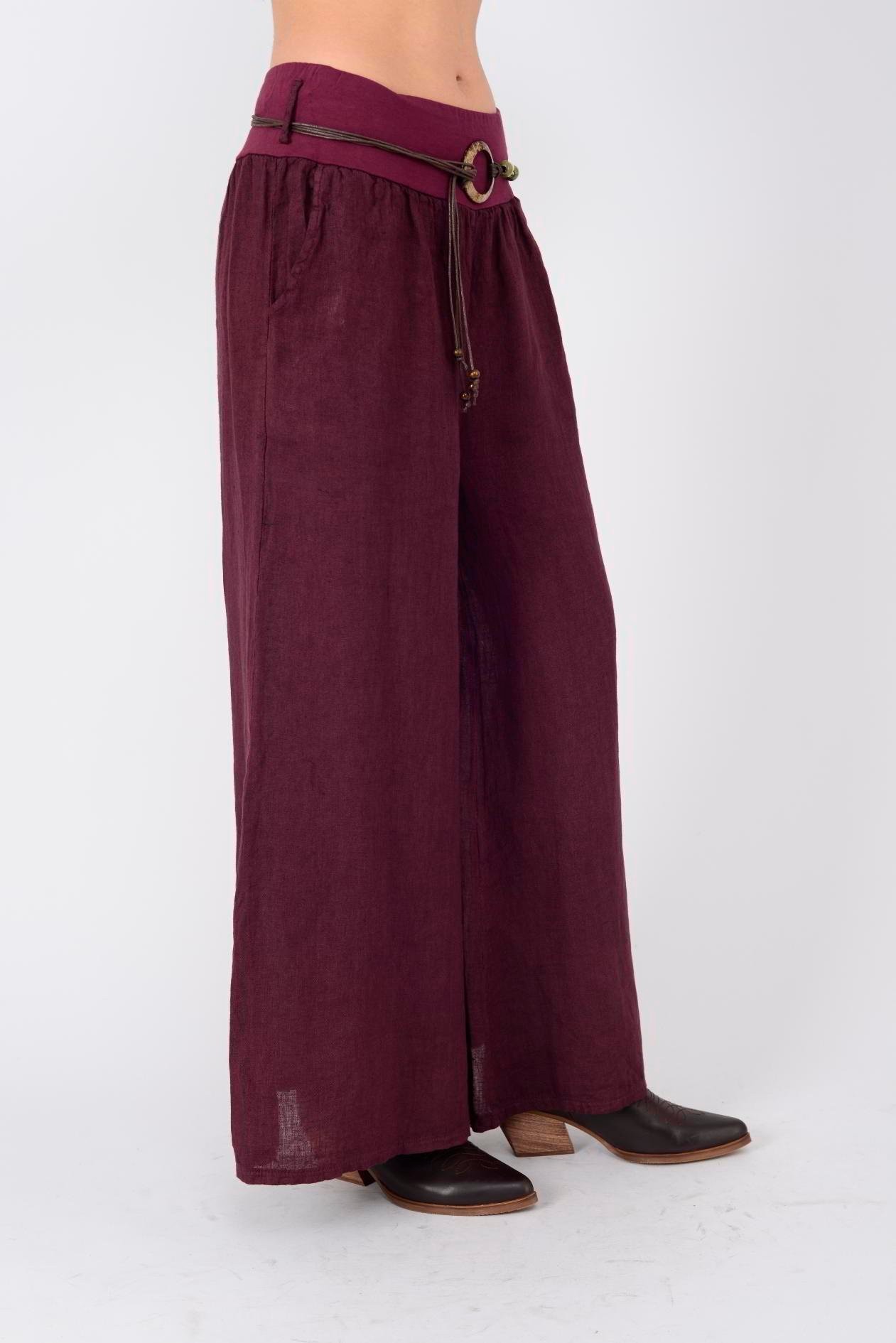 GENİŞ PAÇA KEMERLİ KETEN PANTOLON