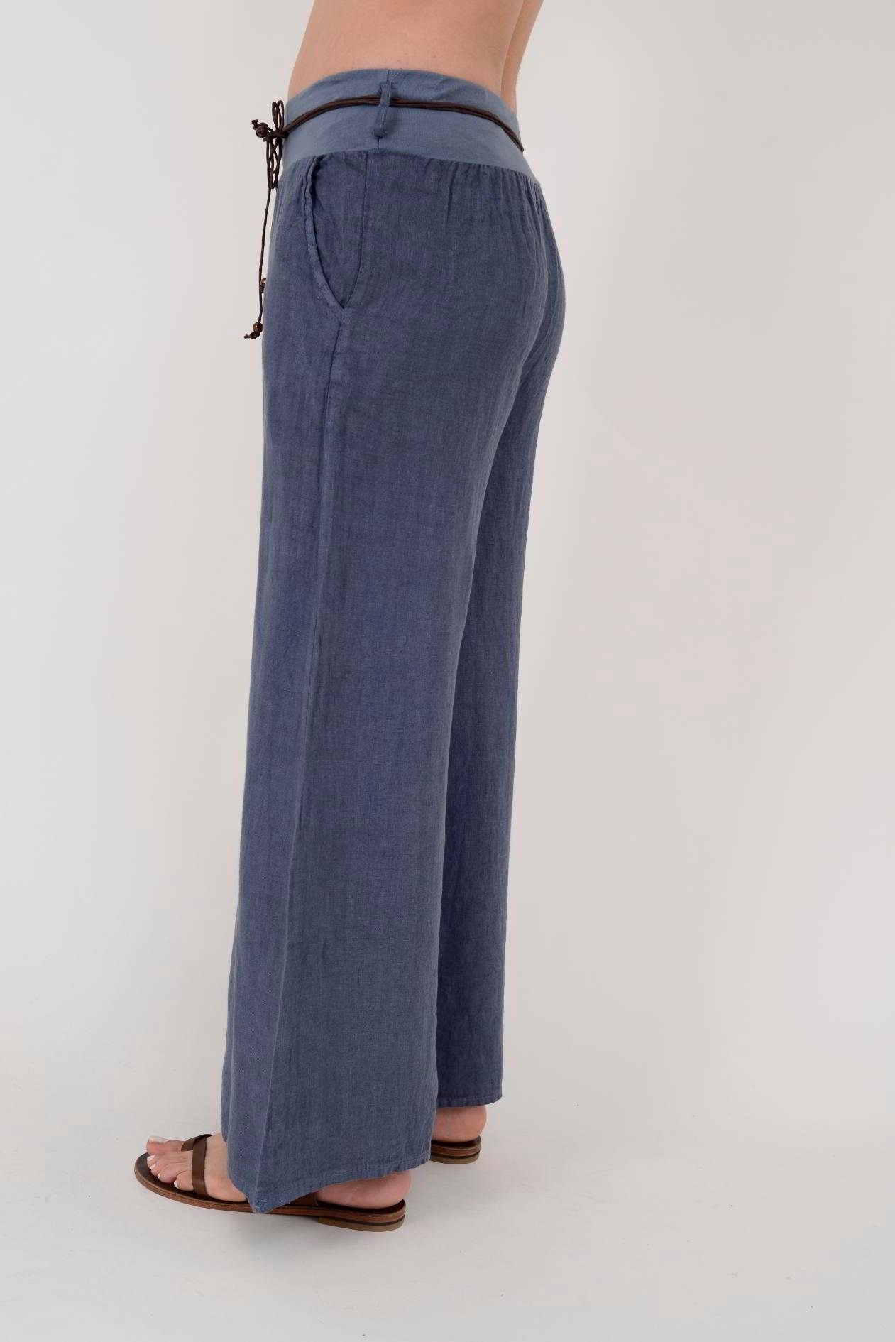GENİŞ PAÇA KEMERLİ KETEN PANTOLON