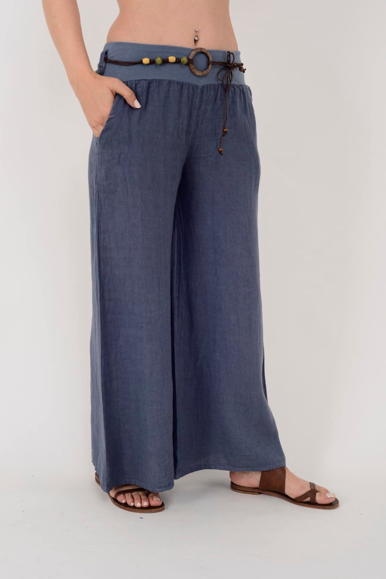 GENİŞ PAÇA KEMERLİ KETEN PANTOLON
