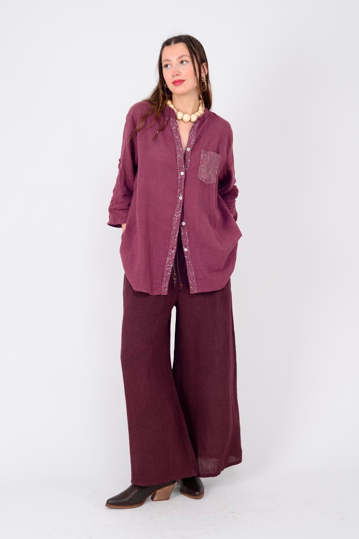 GENİŞ PAÇA KEMERLİ KETEN PANTOLON image