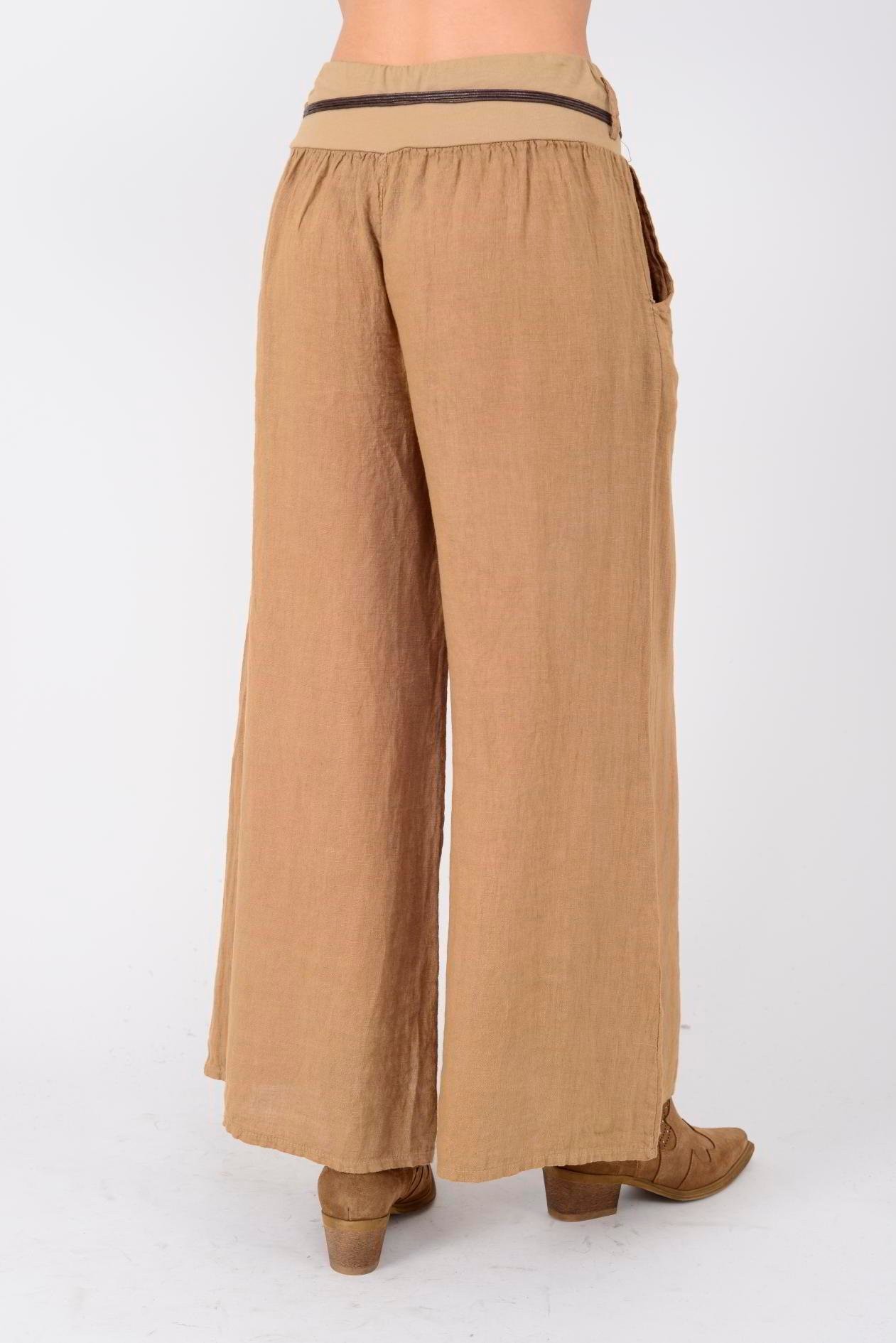 GENİŞ PAÇA KEMERLİ KETEN PANTOLON