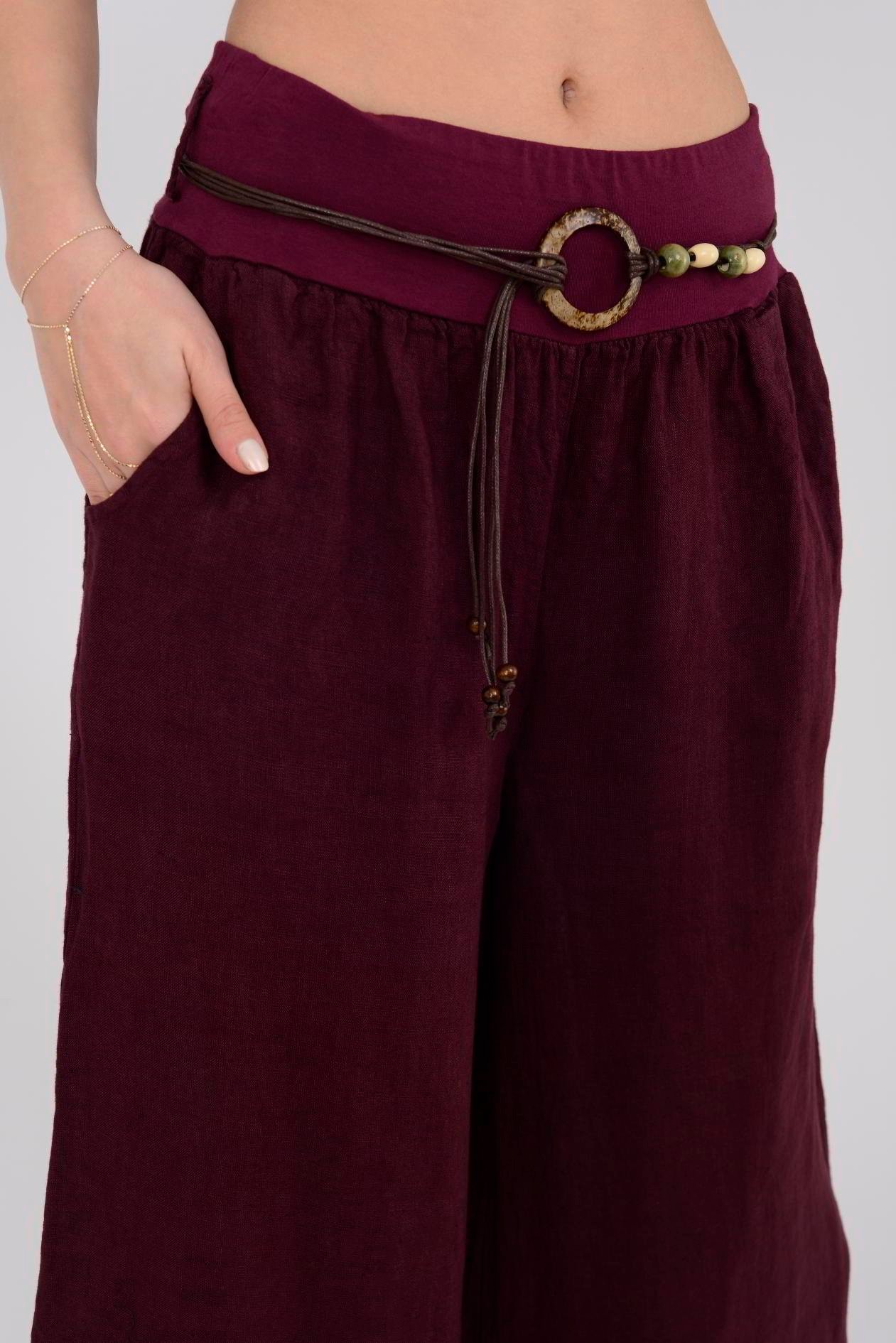 GENİŞ PAÇA KEMERLİ KETEN PANTOLON