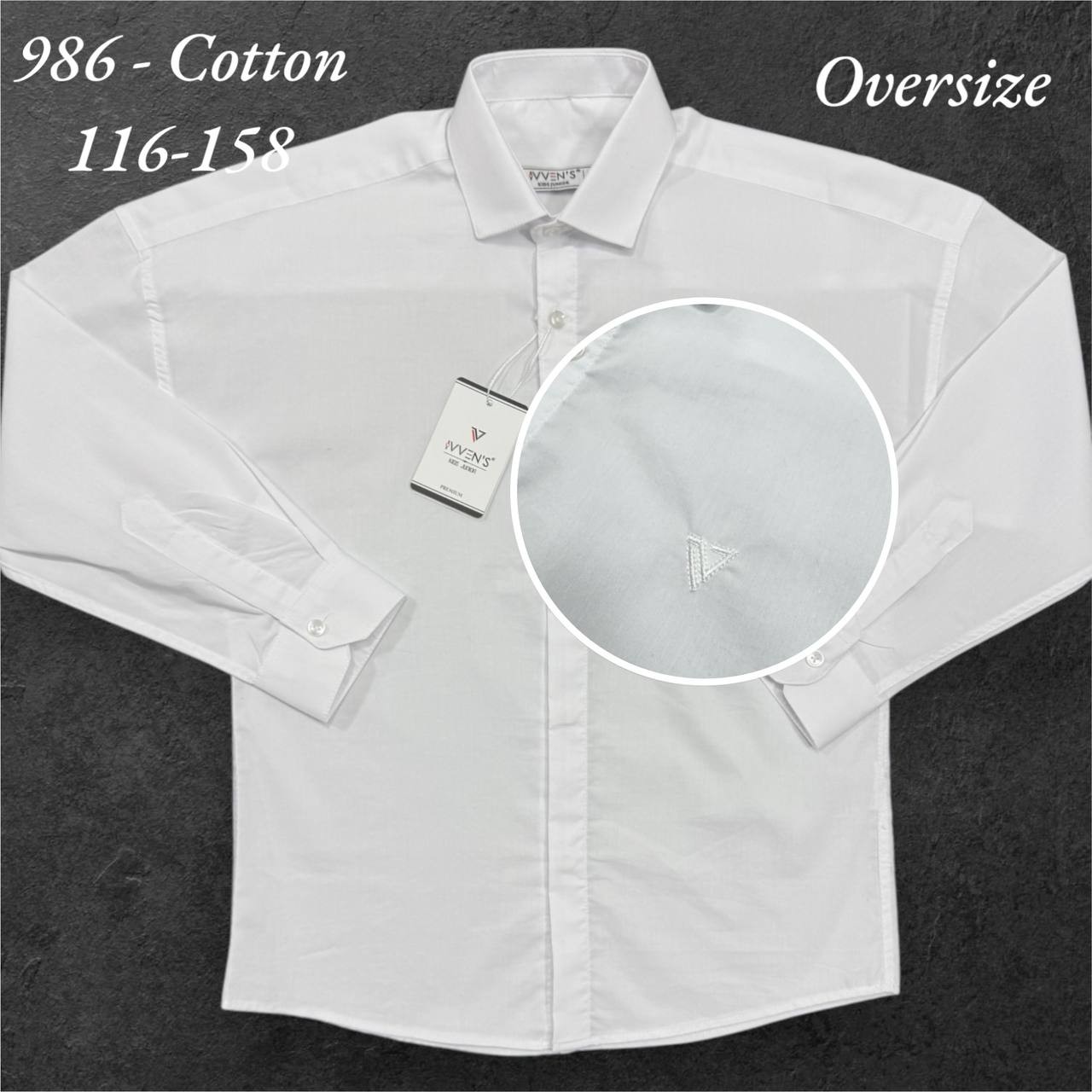 İVVEN'S KİDS UZUN KOL OVERSIZE COTTON NAKIŞLI ERKEK OKUL GÖMLEĞİ 986