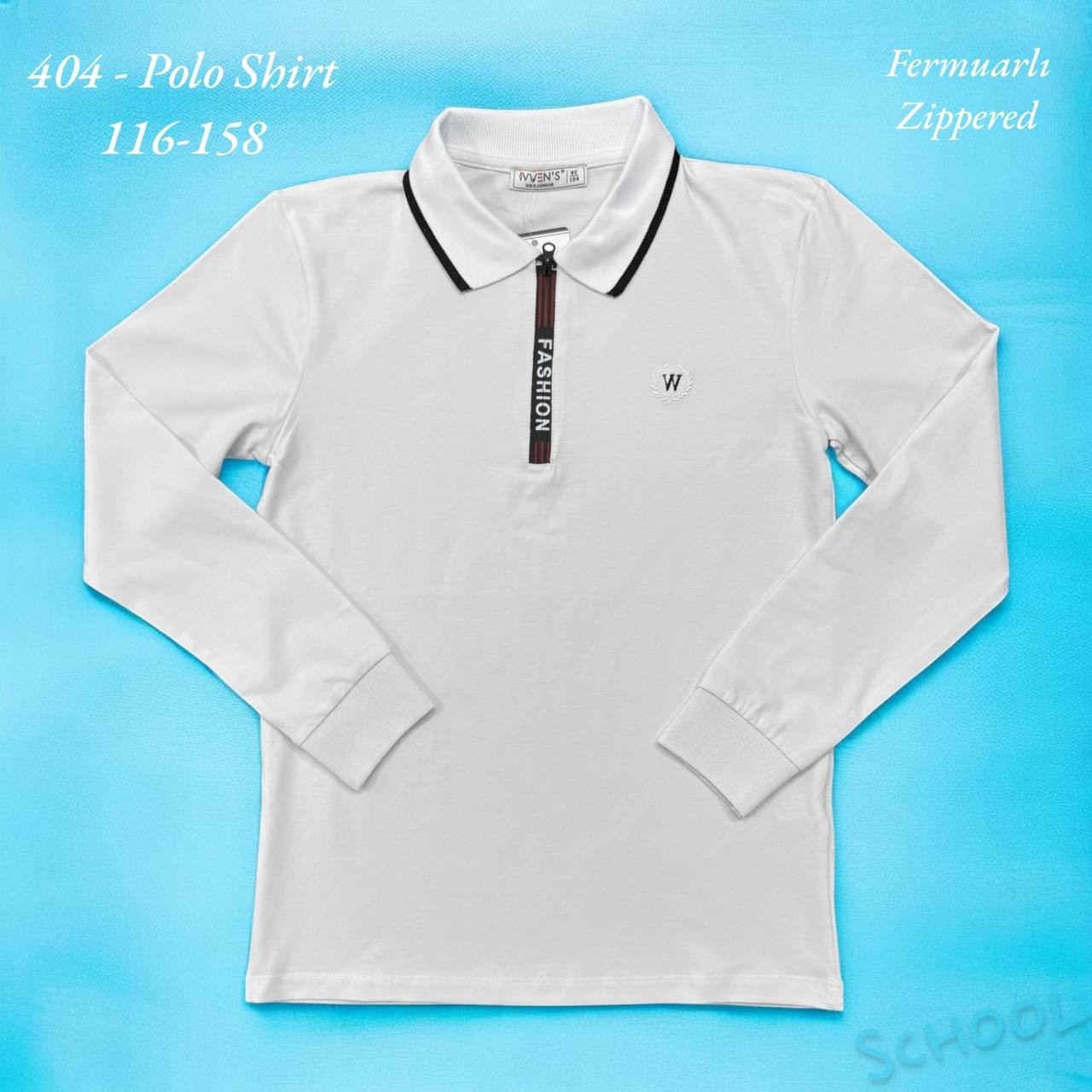 İVVEN'S KIDS POLO YAKA FERMUAR PATLI KLASİK OKUL T-SHIRT 404