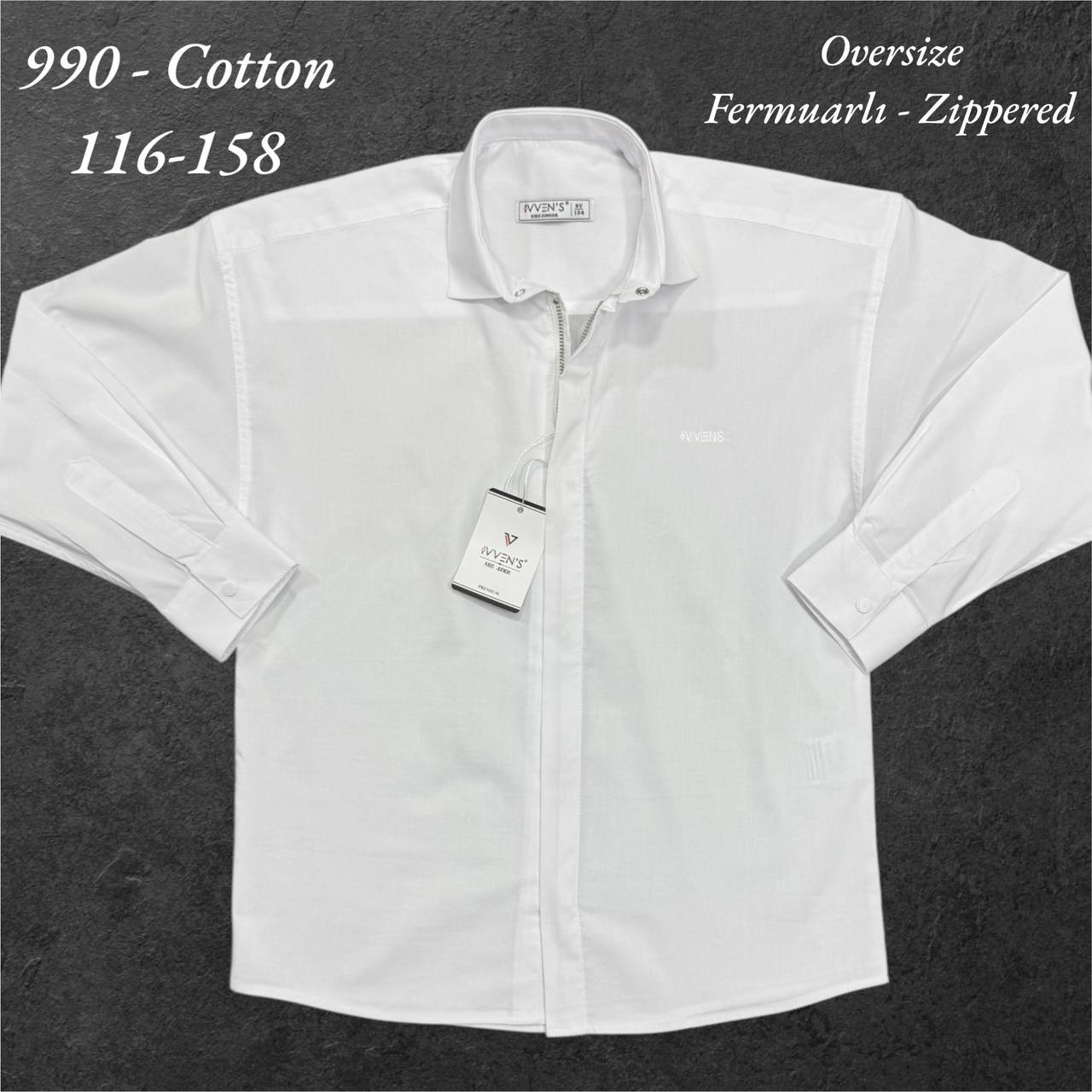 İVVEN'S KİDS UZUN KOL FERMUARLI OVERSIZE COTTON ERKEK OKUL GÖMLEĞİ 990