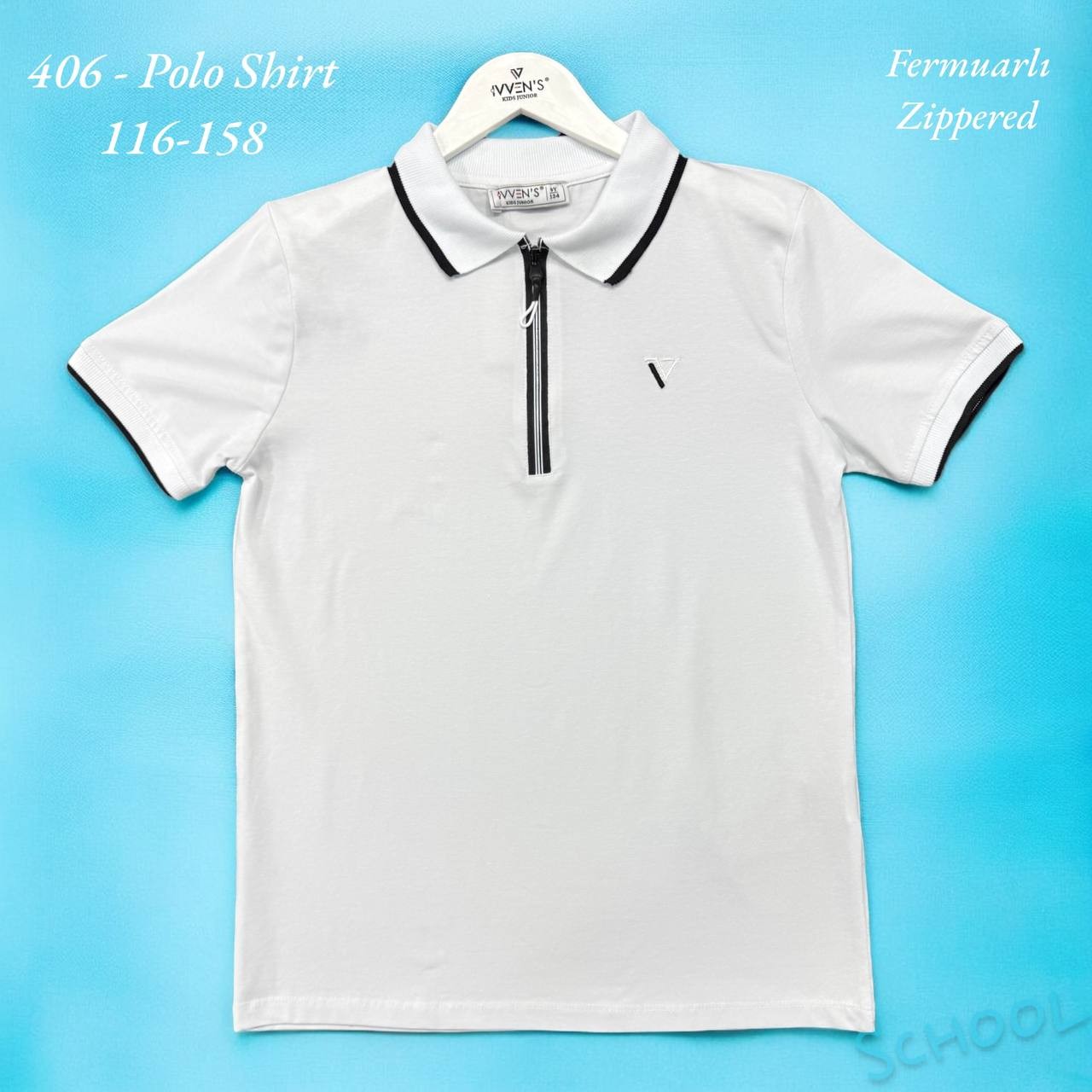 İVVEN'S KIDS POLO YAKA KISA KOL PATLI FERMUARLI KLASİK OKUL T-SHIRT 406