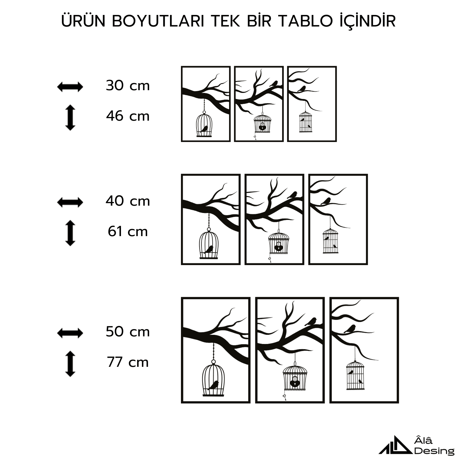 Dalda Asılı Kafesteki Kuşlar Temalı Ahşap Duvar Tablosu
