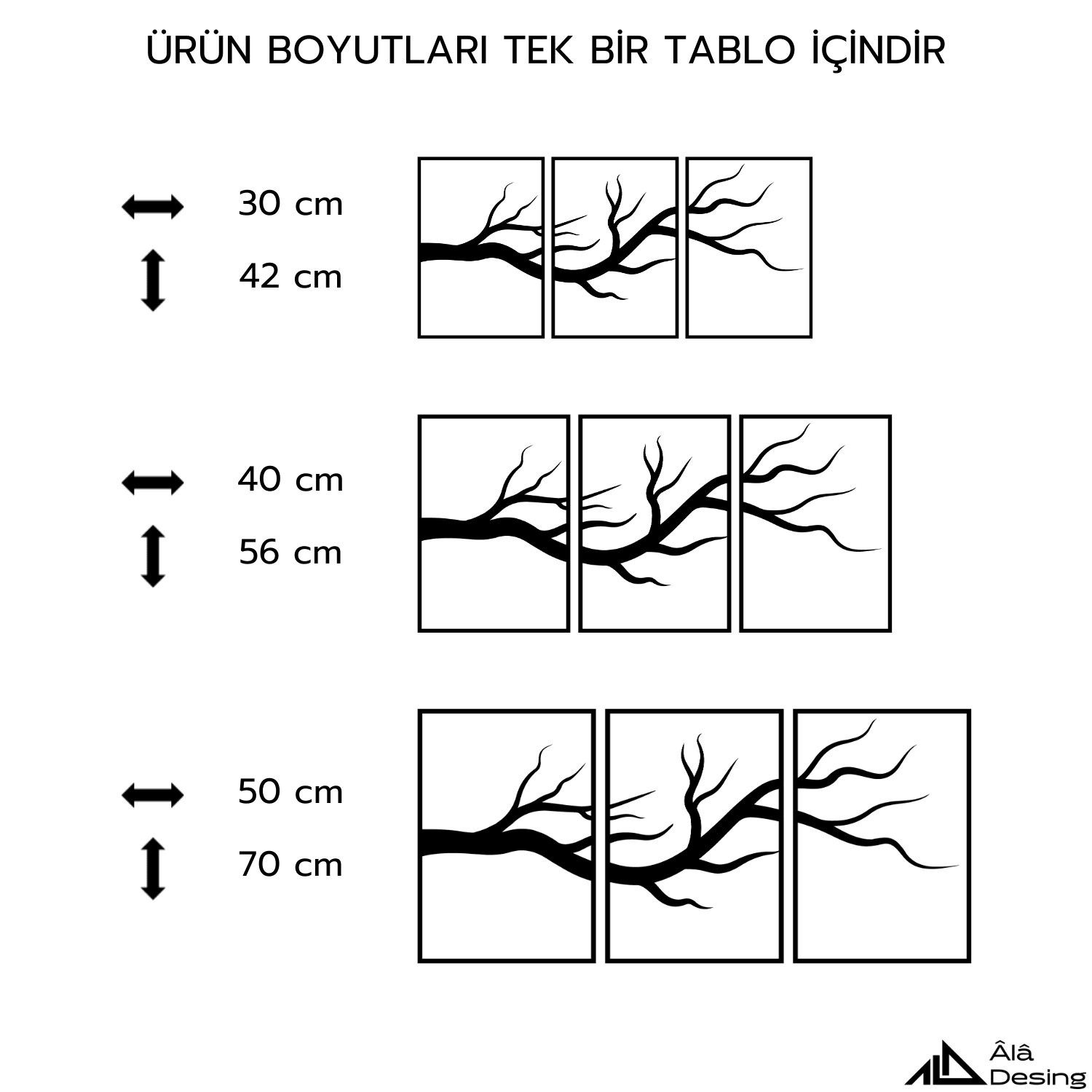 Üçlü Ağaç Dalları Temalı Ahşap Duvar Tablosu
