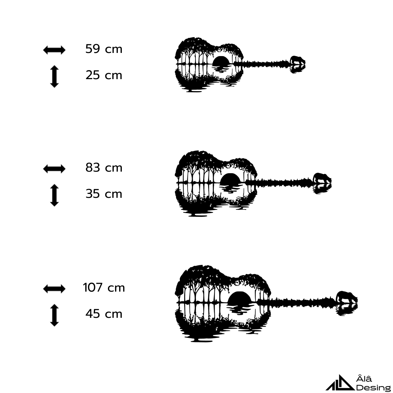 Gün Batımı Gitar Temalı Ahşap Duvar Tabloları